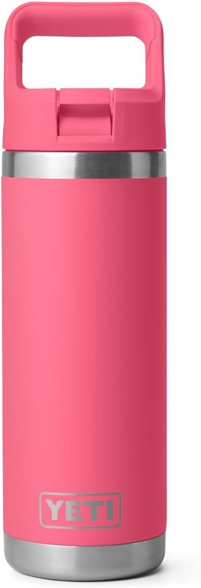 YETI Rambler 18 oz Bottle, Vacuum Insulated, Stainless Steel with Color Matching Straw Cap, Tropical Pink