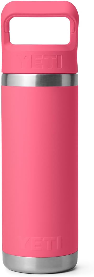 YETI Rambler 18 oz Bottle, Vacuum Insulated, Stainless Steel with Color Matching Straw Cap, Tropical Pink