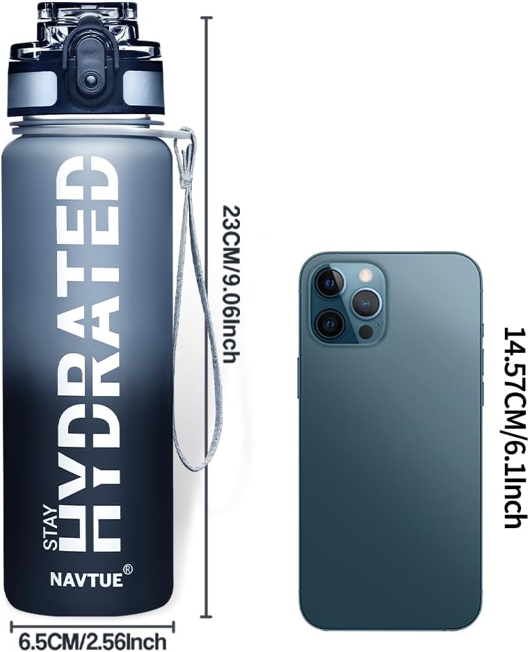 Water Bottle, 16OZ/ 500ML Sports Water Bottles with Time Marker Wide Mouth, Motivational and Leakproof Drink Bottle, BPA Free Tritan with Carry Strap for Gym Fitness Outdoor(1 Bottle)