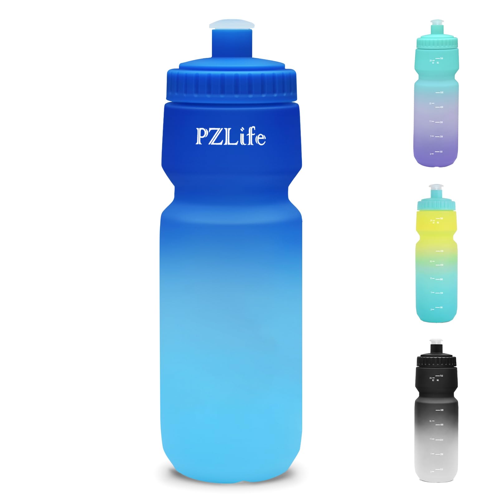 24 oz Bike Water Bottle, Easy Squeeze Cycling & Sports Bottle, BPA Free, Leak Proof with Pull Top Lid, Capacity Scale, for Bicycle, Gym, Running