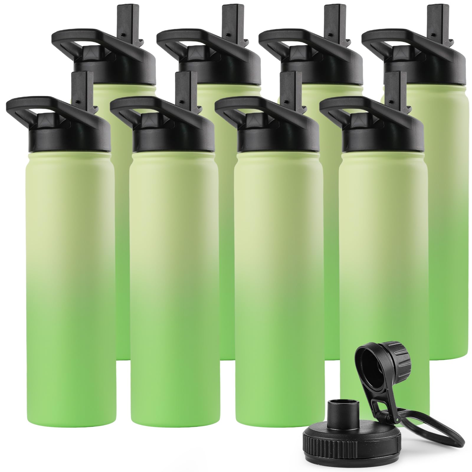 DOMICARE Insulated Water Bottle, 22 oz Vacuum Insulated Stainless Steel Reusable Sports Bottle with Straw Lid & Spout Lid for Travel, Camping, Bike, Leakproof, White, 8 Pack