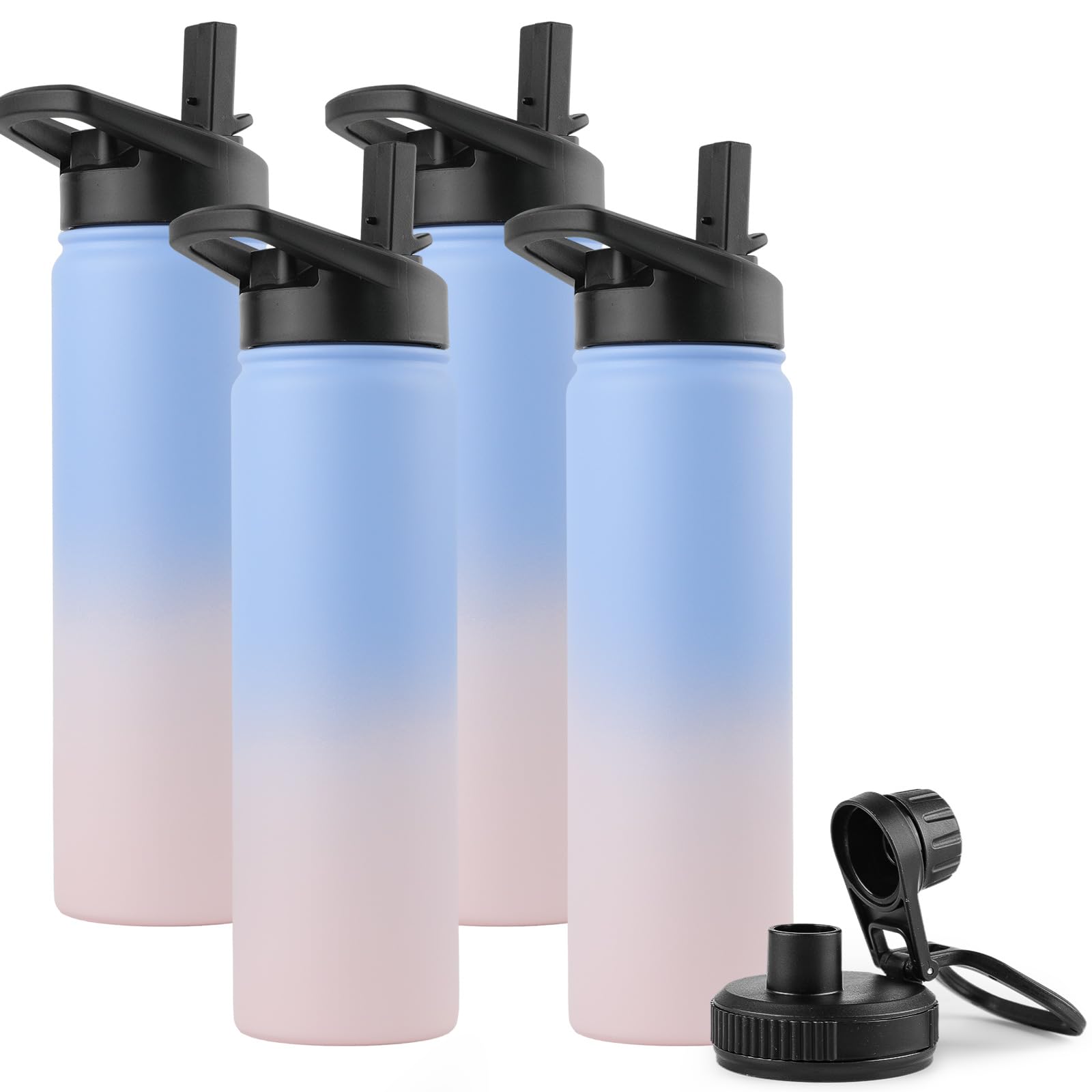 DOMICARE Insulated Water Bottle, 22 oz Vacuum Insulated Stainless Steel Reusable Sports Bottle with Straw Lid & Spout Lid for Travel, Camping, Bike, Leakproof, White, 8 Pack