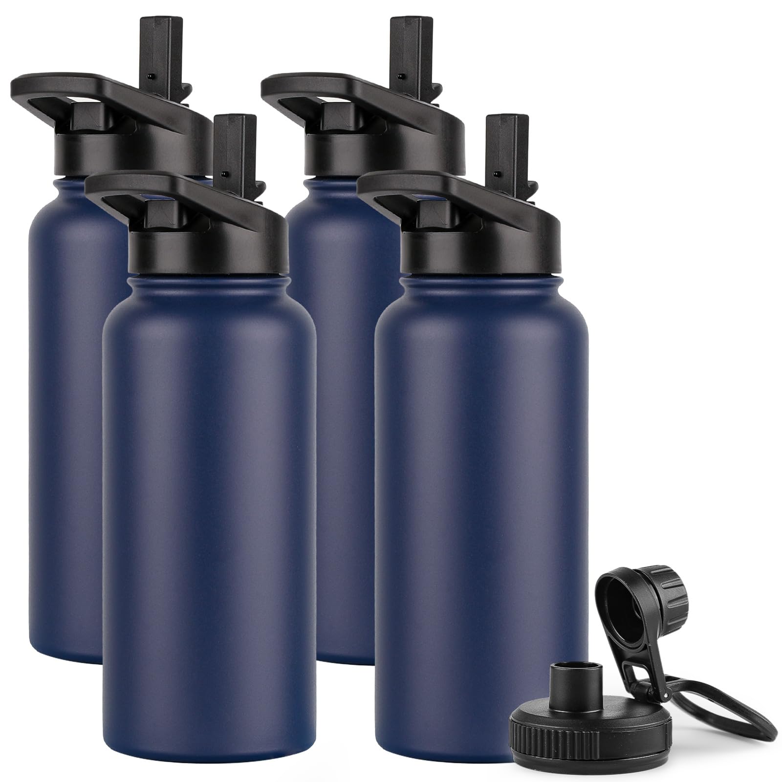 DOMICARE Insulated Water Bottle, 22 oz Vacuum Insulated Stainless Steel Reusable Sports Bottle with Straw Lid & Spout Lid for Travel, Camping, Bike, Leakproof, White, 8 Pack