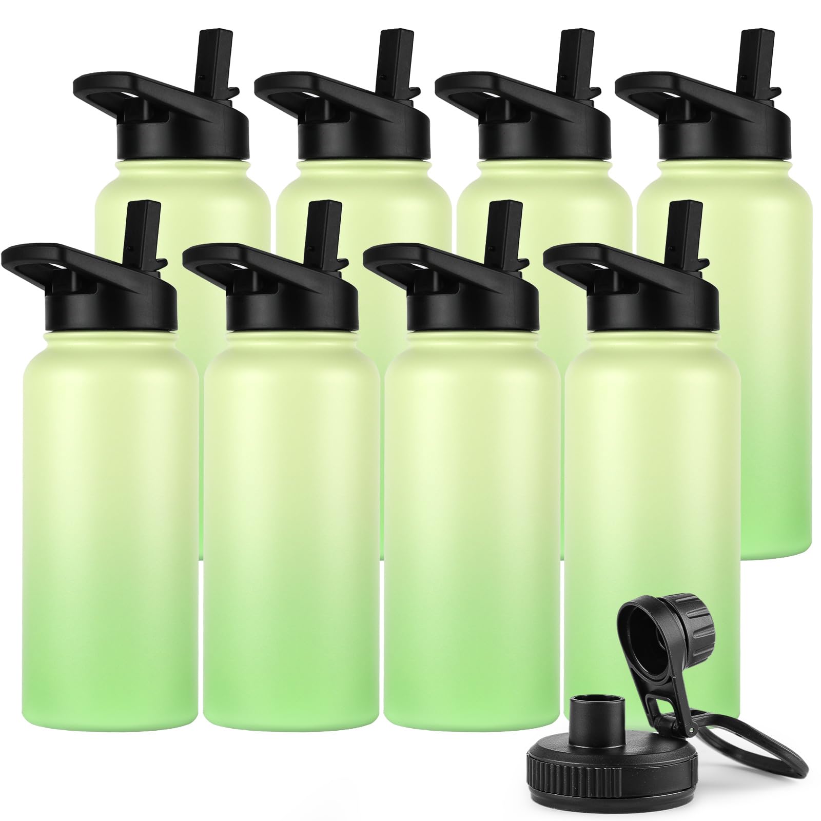 DOMICARE Insulated Water Bottle, 22 oz Vacuum Insulated Stainless Steel Reusable Sports Bottle with Straw Lid & Spout Lid for Travel, Camping, Bike, Leakproof, White, 8 Pack