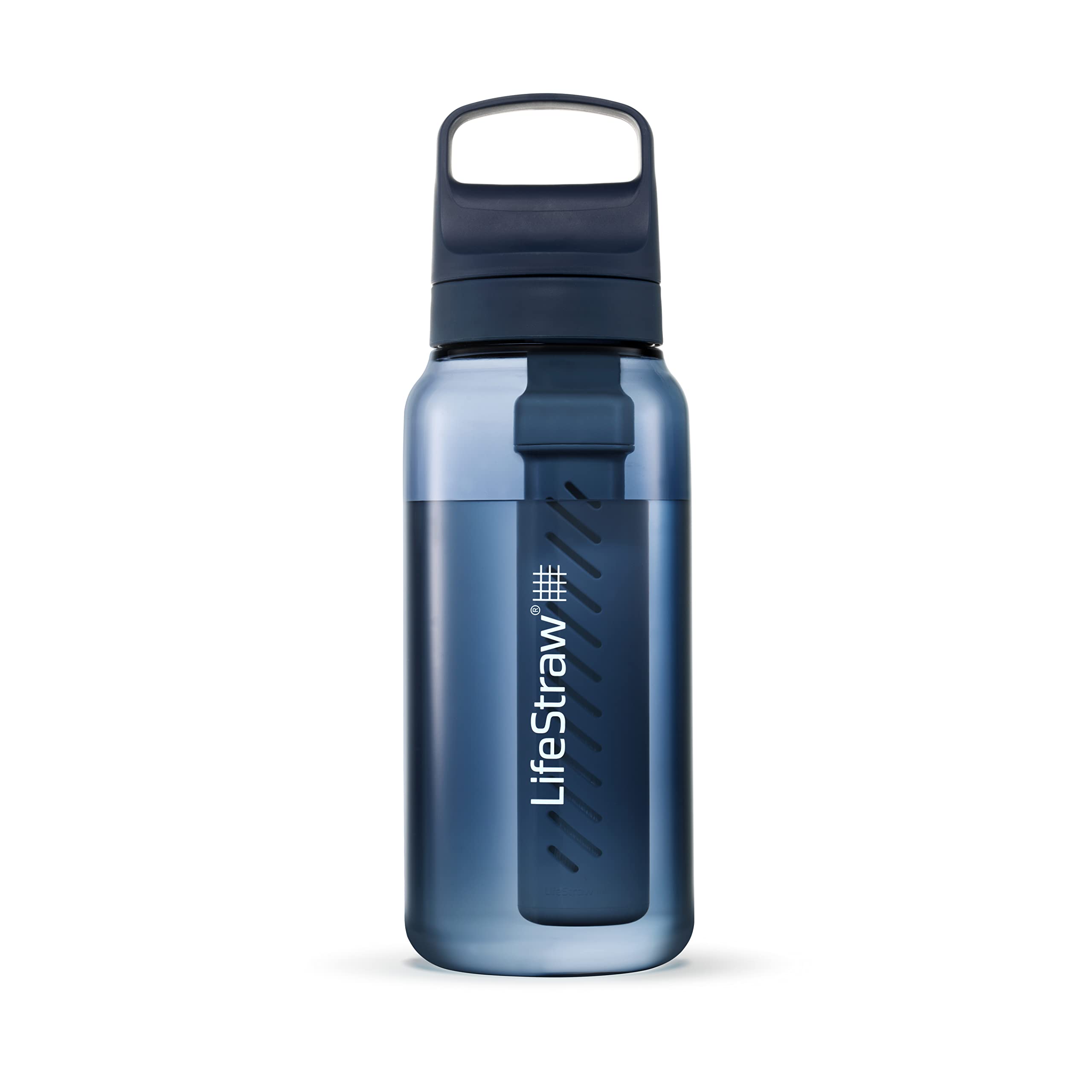 LifeStraw Go Series, BPA-Free Water Bottle for Travel and Everyday Use Removes Bacteria, Parasites, Microplastics, Improves Taste, 22oz 2-Pack; Icelandic Blue and Aegean Sea