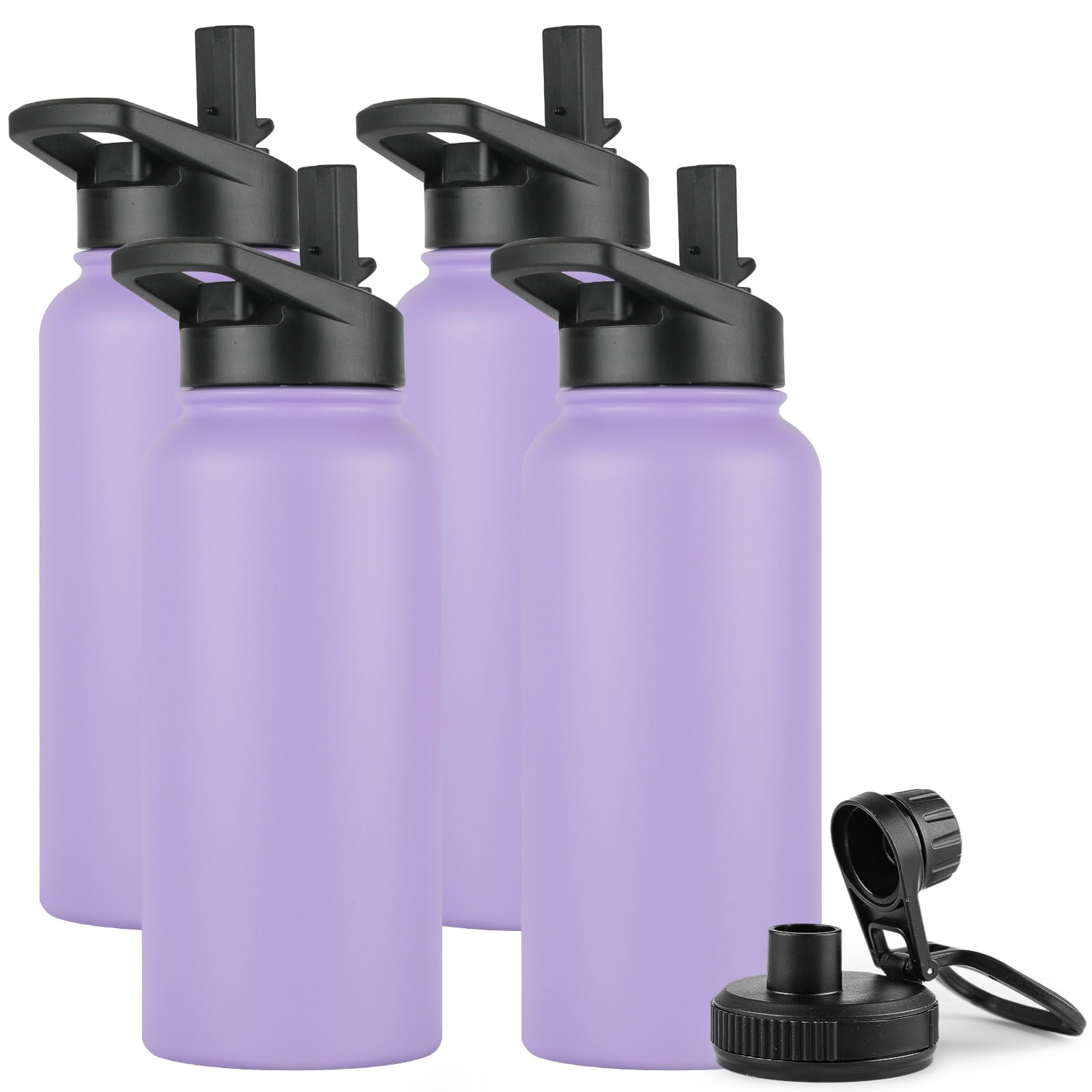 DOMICARE Insulated Water Bottle, 22 oz Vacuum Insulated Stainless Steel Reusable Sports Bottle with Straw Lid & Spout Lid for Travel, Camping, Bike, Leakproof, White, 8 Pack