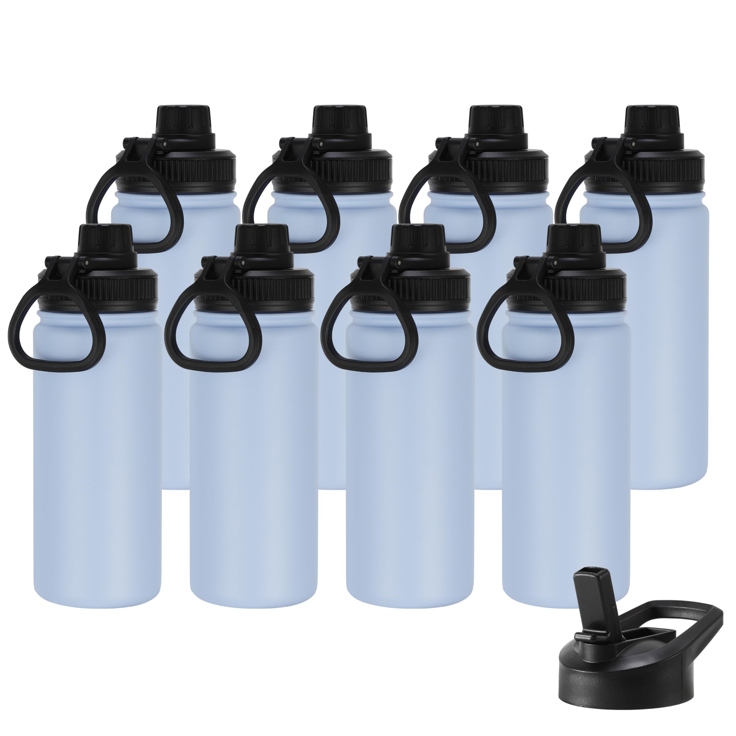 DOMICARE Insulated Water Bottle, 22 oz Vacuum Insulated Stainless Steel Reusable Sports Bottle with Straw Lid & Spout Lid for Travel, Camping, Bike, Leakproof, White, 8 Pack