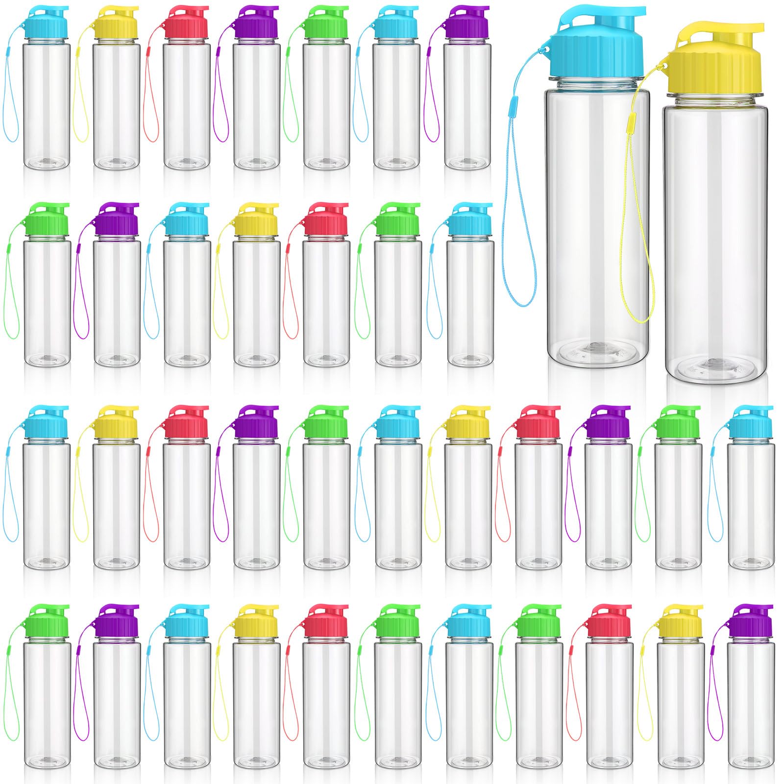 Domensi 50 Pieces Plastic Water Bottle Bulk 17 oz Sports Adults Reusable Large Water Bottles with Leak Proof Flip Top for Adults Fitness(Black)