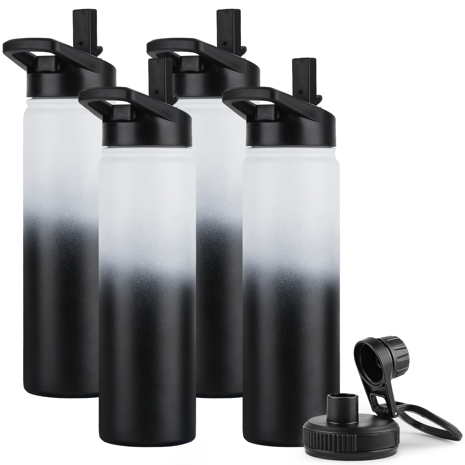 DOMICARE Insulated Water Bottle, 22 oz Vacuum Insulated Stainless Steel Reusable Sports Bottle with Straw Lid & Spout Lid for Travel, Camping, Bike, Leakproof, White, 8 Pack