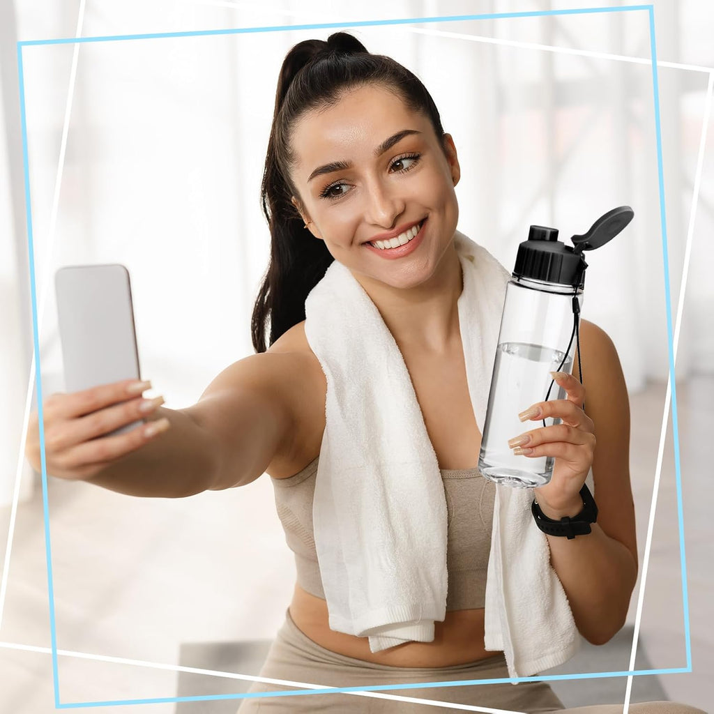 Domensi 50 Pieces Plastic Water Bottle Bulk 17 oz Sports Adults Reusable Large Water Bottles with Leak Proof Flip Top for Adults Fitness(Black)