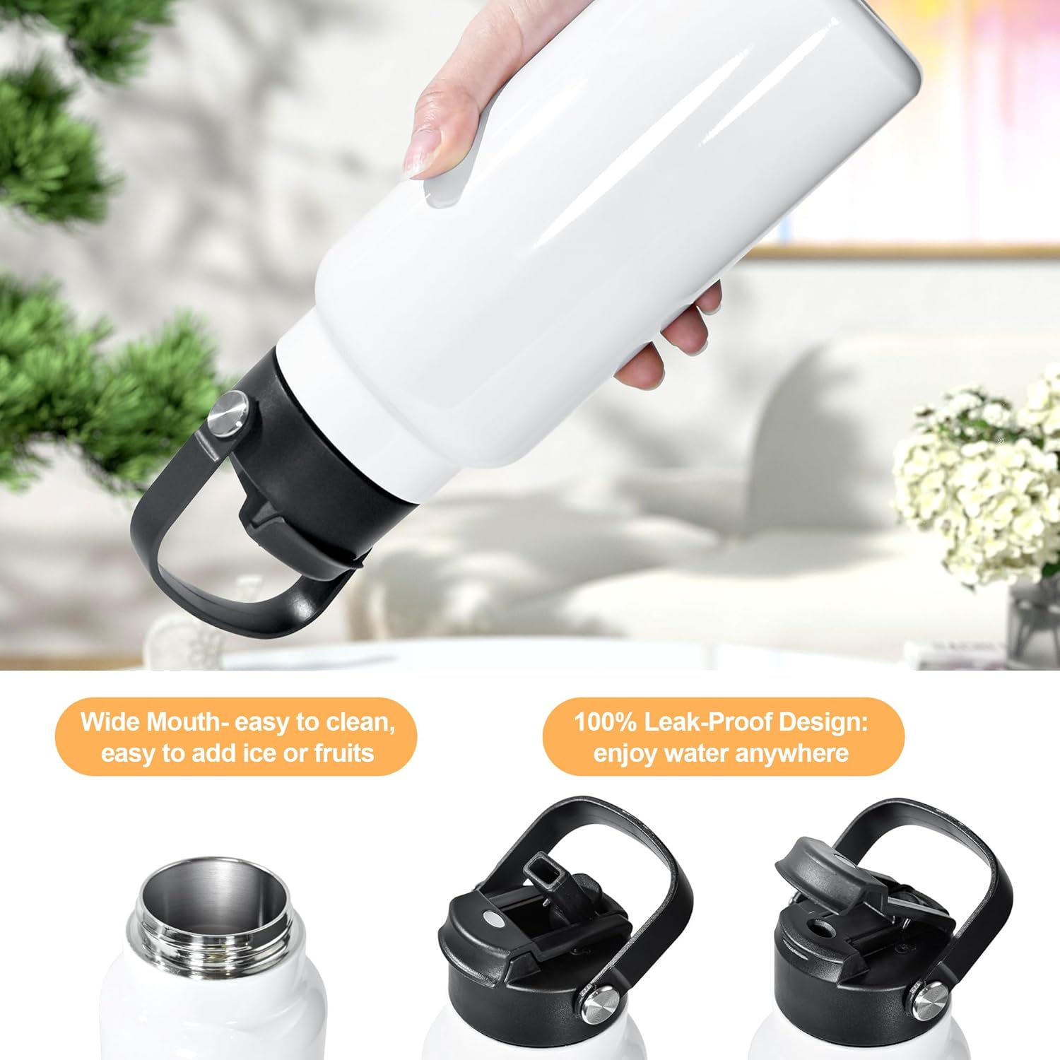 AGH 32 oz Sublimation Water Bottle Blanks, 8 Pack Double Wall Vacuum Flask Stainless Steel Sublimation Tumbler blank Sports Wide Mouth Water Bottle with Straw and Portable Handle