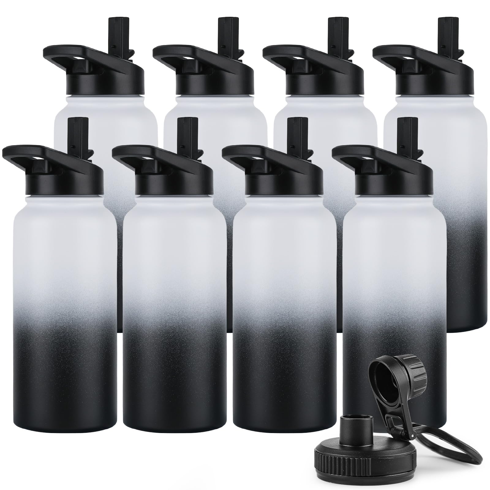 DOMICARE Insulated Water Bottle, 22 oz Vacuum Insulated Stainless Steel Reusable Sports Bottle with Straw Lid & Spout Lid for Travel, Camping, Bike, Leakproof, White, 8 Pack