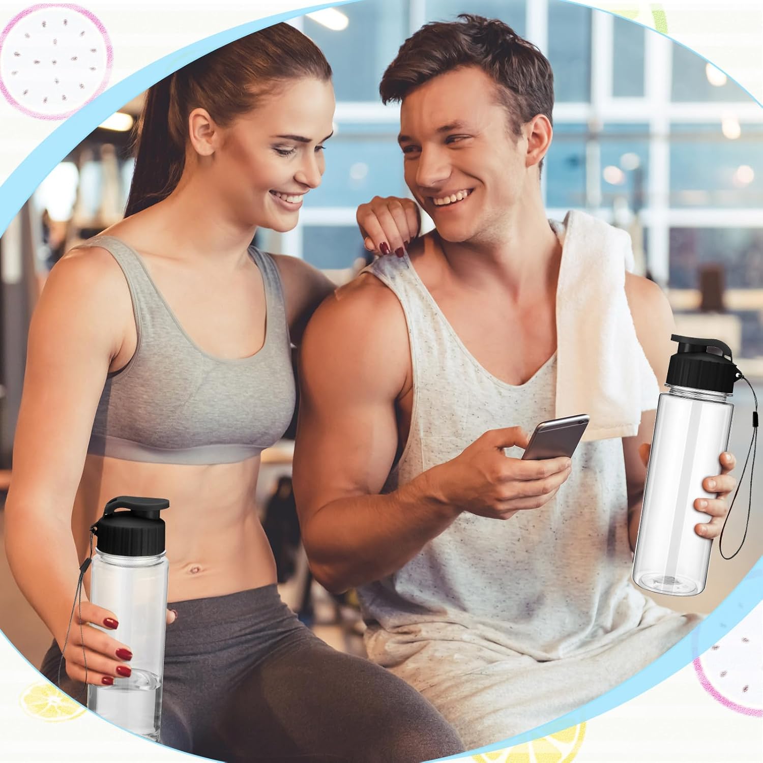 Domensi 50 Pieces Plastic Water Bottle Bulk 17 oz Sports Adults Reusable Large Water Bottles with Leak Proof Flip Top for Adults Fitness(Black)