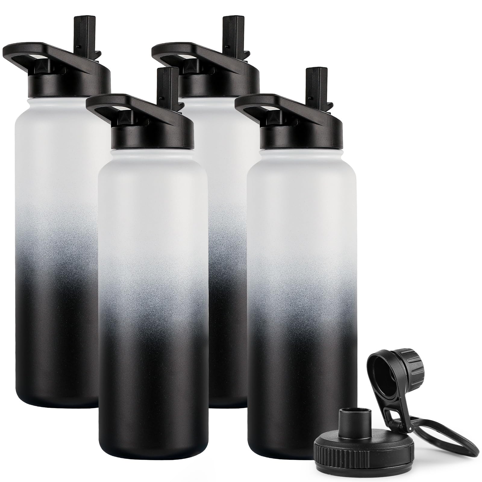 DOMICARE Insulated Water Bottle, 22 oz Vacuum Insulated Stainless Steel Reusable Sports Bottle with Straw Lid & Spout Lid for Travel, Camping, Bike, Leakproof, White, 8 Pack