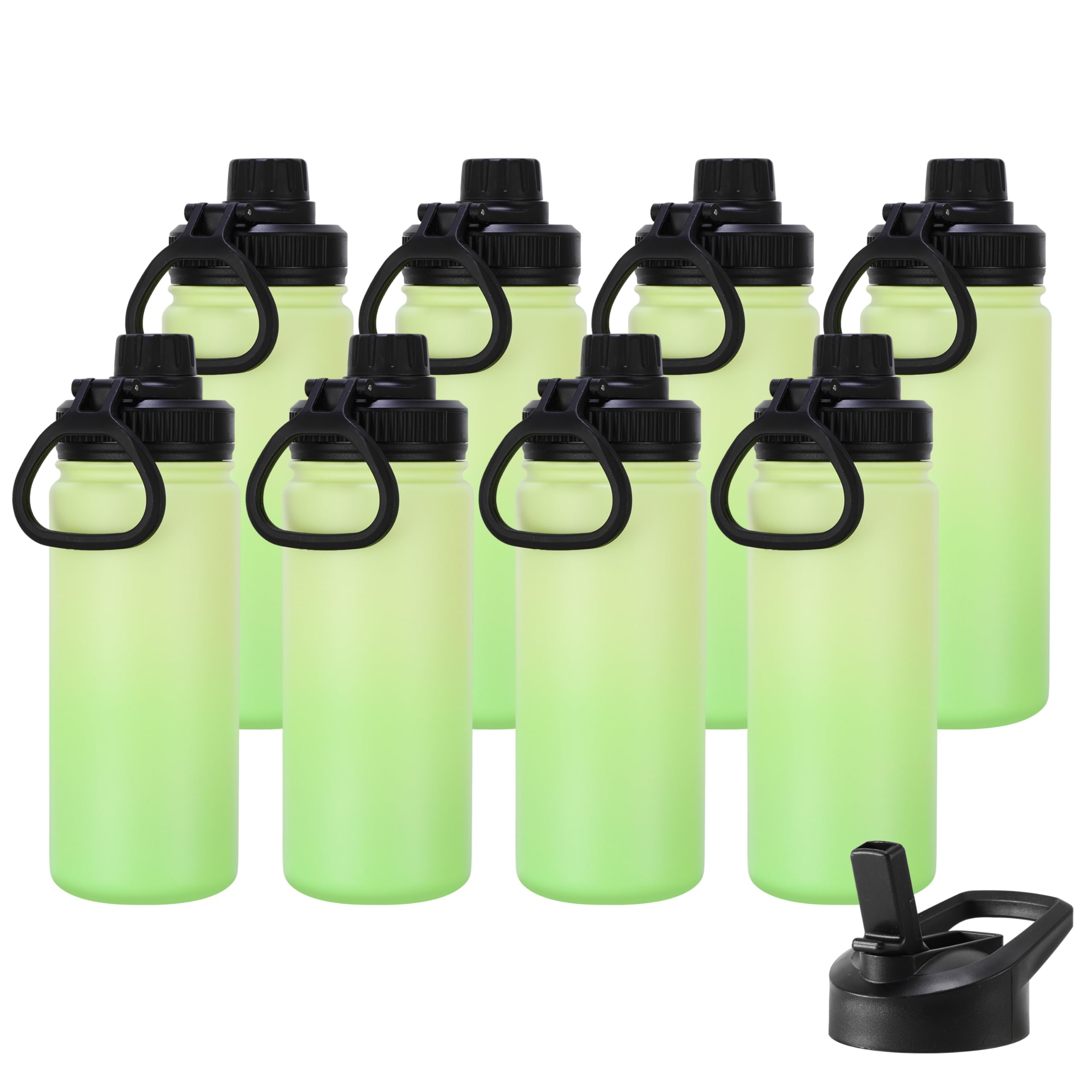 DOMICARE Insulated Water Bottle, 22 oz Vacuum Insulated Stainless Steel Reusable Sports Bottle with Straw Lid & Spout Lid for Travel, Camping, Bike, Leakproof, White, 8 Pack