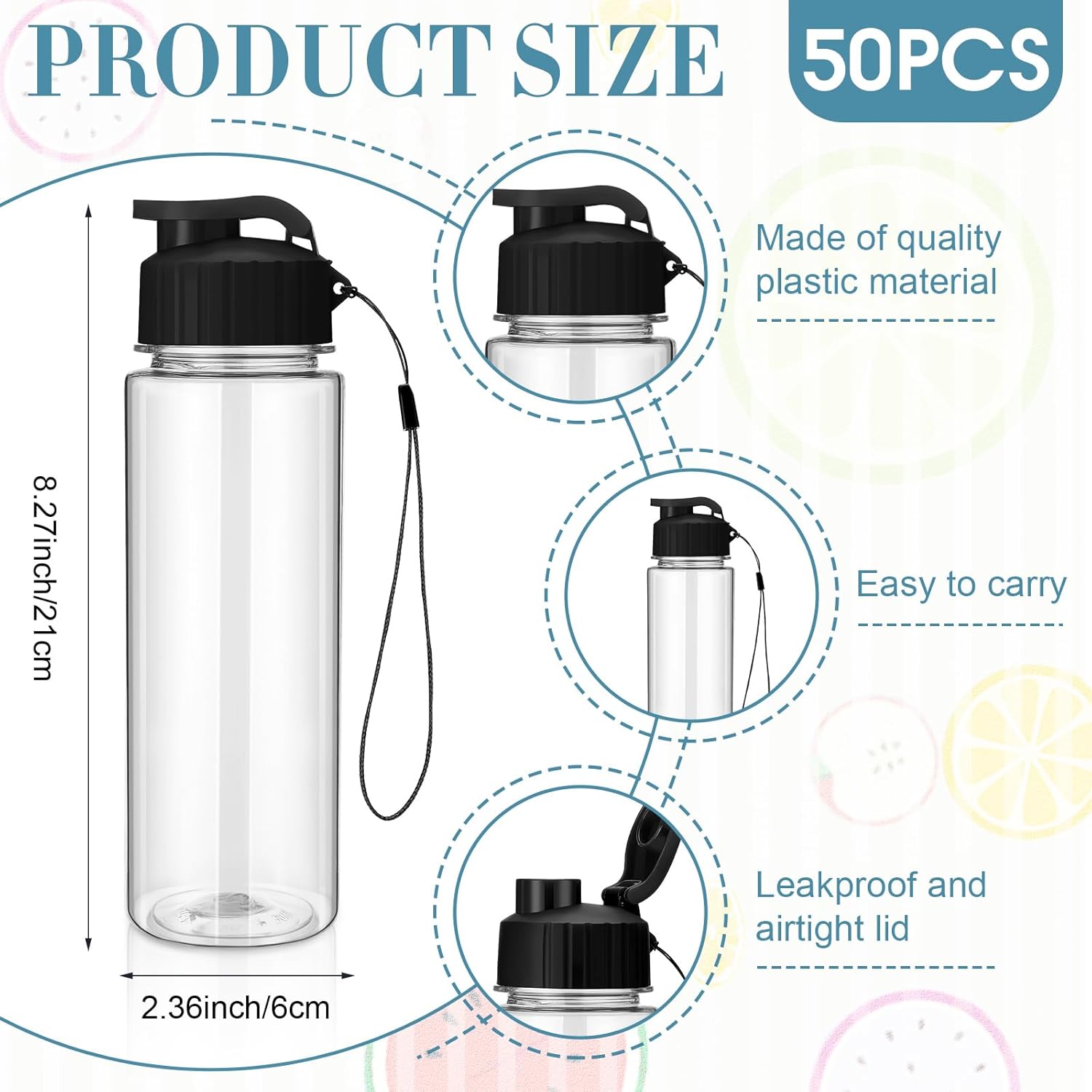 Domensi 50 Pieces Plastic Water Bottle Bulk 17 oz Sports Adults Reusable Large Water Bottles with Leak Proof Flip Top for Adults Fitness(Black)