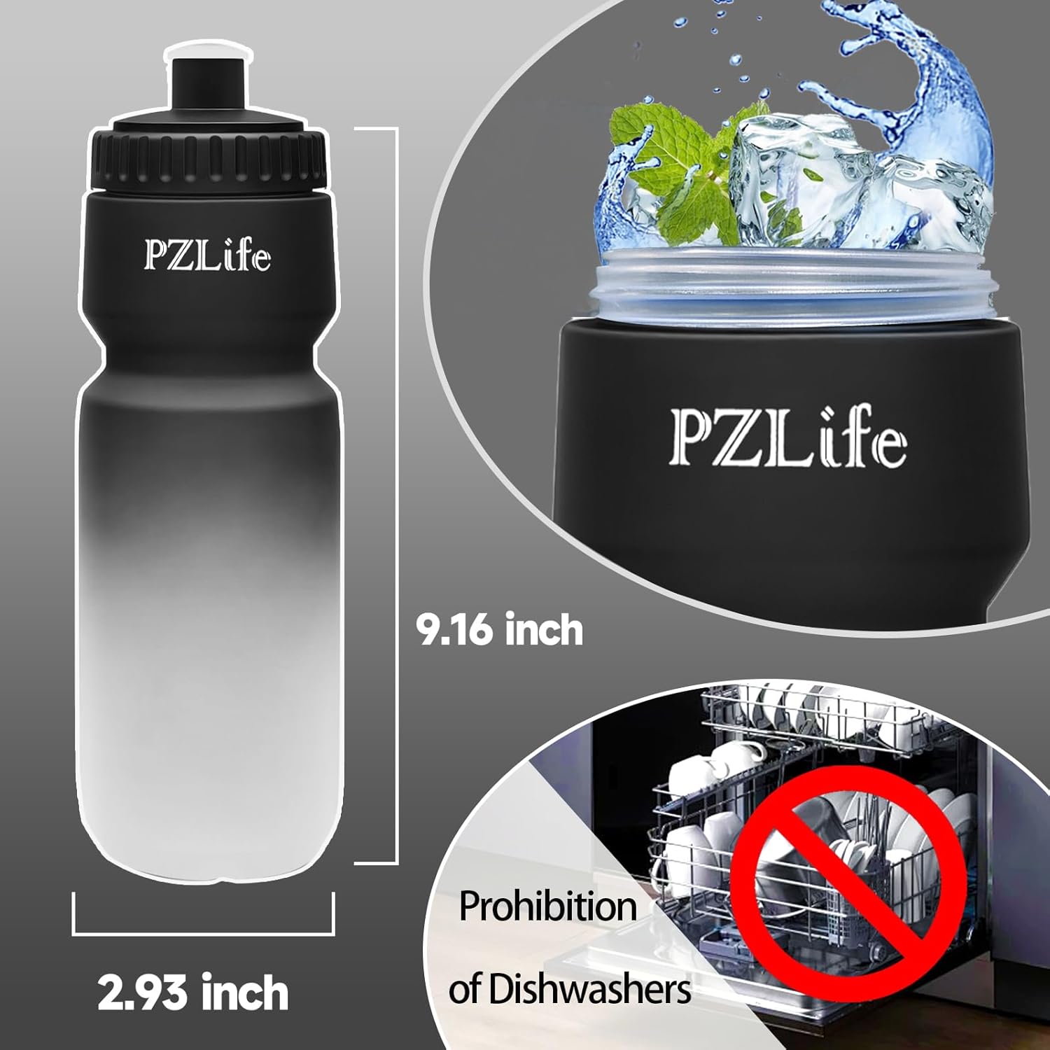 24 oz Bike Water Bottle, Easy Squeeze Cycling & Sports Bottle, BPA Free, Leak Proof with Pull Top Lid, Capacity Scale, for Bicycle, Gym, Running
