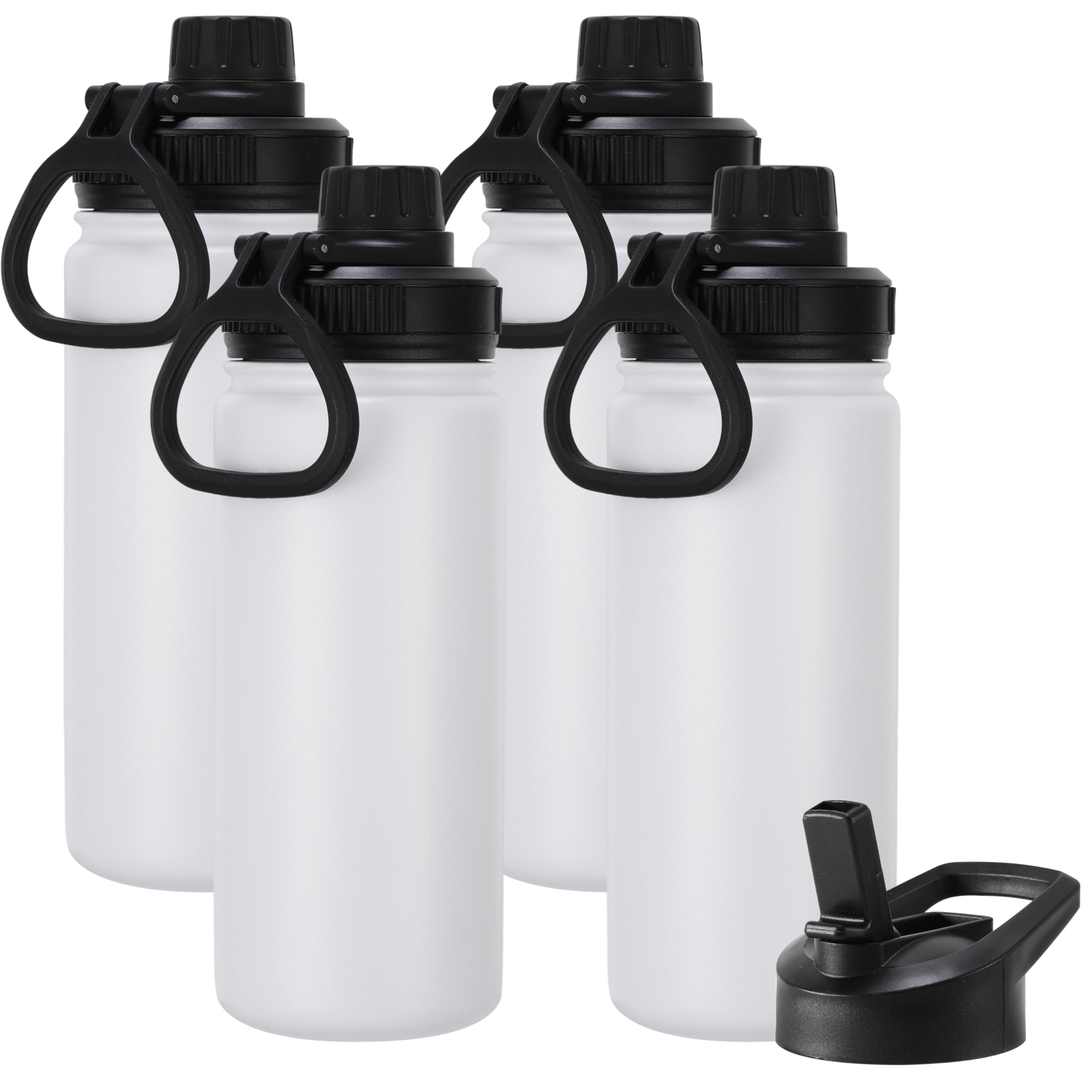 DOMICARE Insulated Water Bottle, 22 oz Vacuum Insulated Stainless Steel Reusable Sports Bottle with Straw Lid & Spout Lid for Travel, Camping, Bike, Leakproof, White, 8 Pack