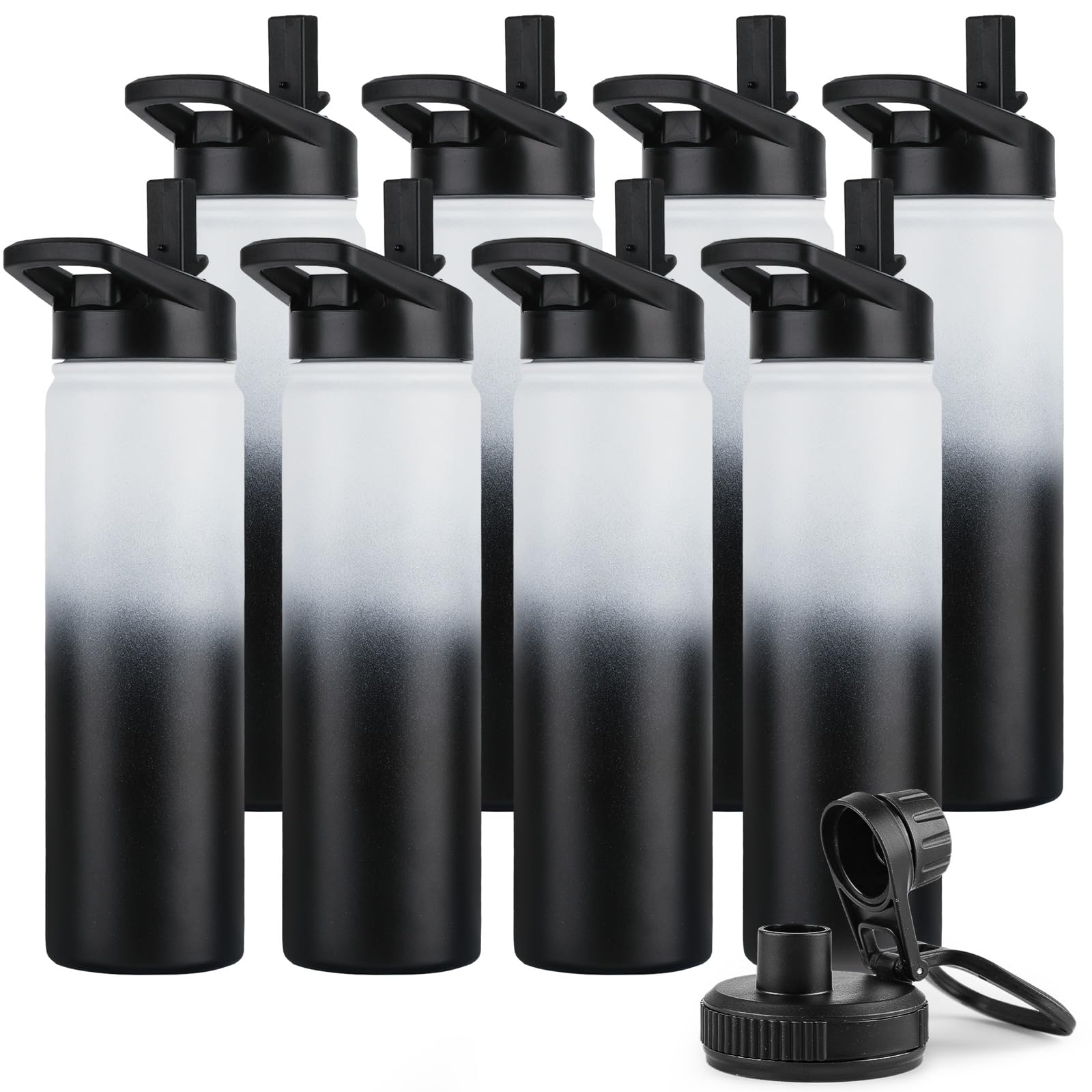 DOMICARE Insulated Water Bottle, 22 oz Vacuum Insulated Stainless Steel Reusable Sports Bottle with Straw Lid & Spout Lid for Travel, Camping, Bike, Leakproof, White, 8 Pack