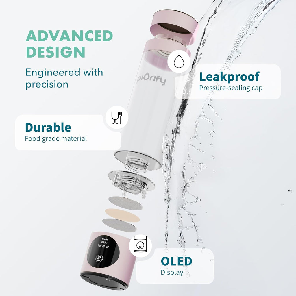 Hydrogen Water Bottle Generator - Up to 4100+ PPB Concentration - SPE/PEM Technology - Certified H2 Generator - Portable Athletic Performance & Hydration System - 6-Hour Hydrogen Retention