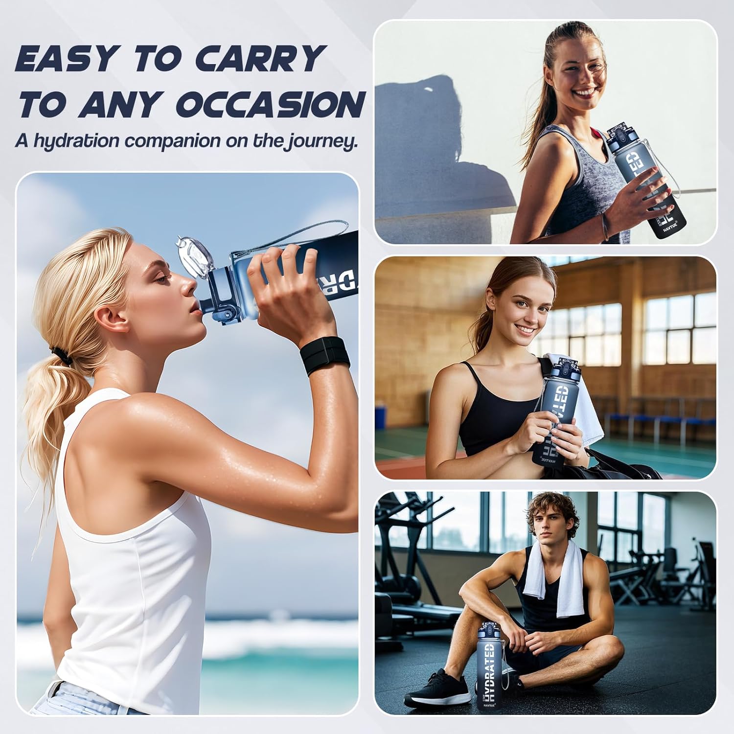 Water Bottle, 16OZ/ 500ML Sports Water Bottles with Time Marker Wide Mouth, Motivational and Leakproof Drink Bottle, BPA Free Tritan with Carry Strap for Gym Fitness Outdoor(1 Bottle)