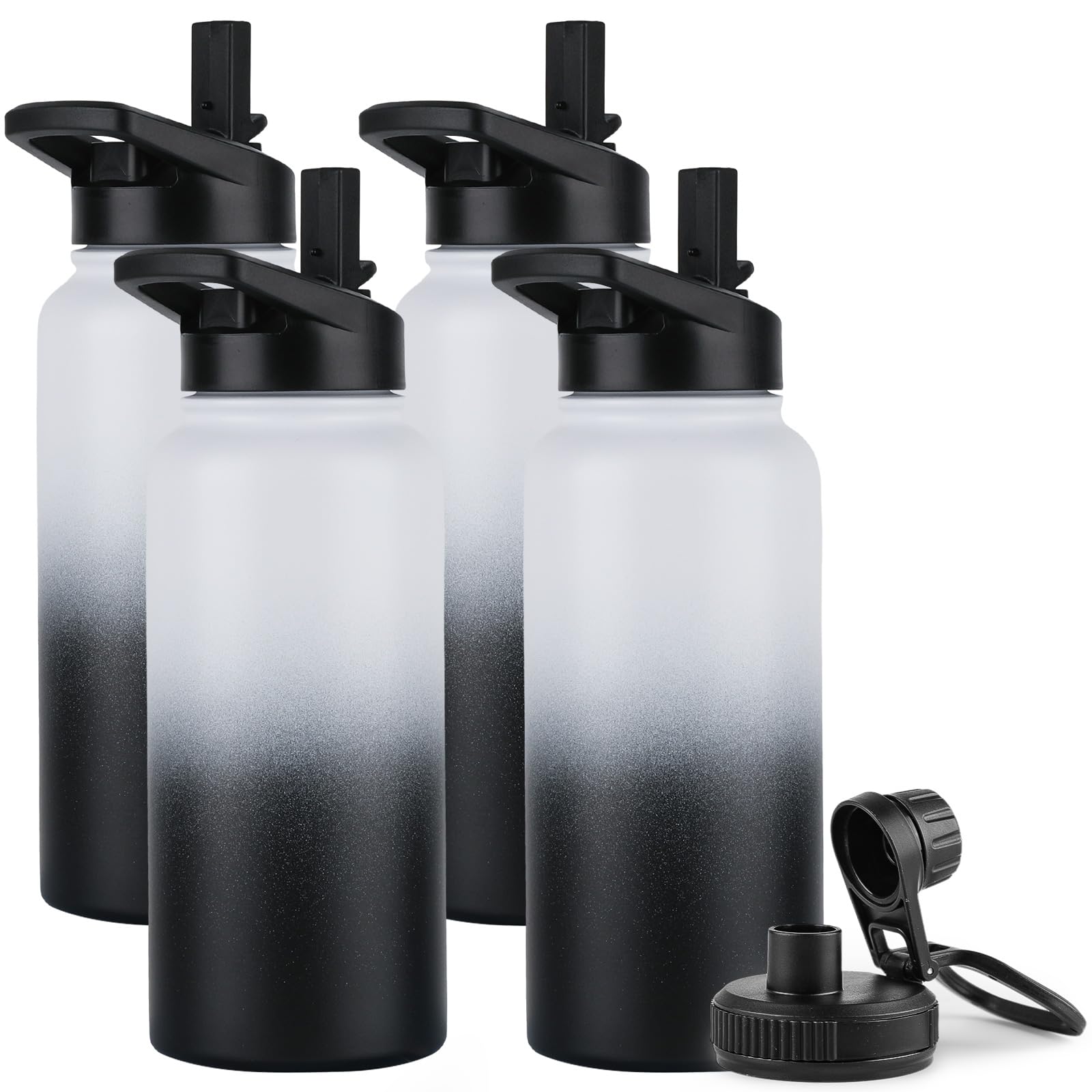 DOMICARE Insulated Water Bottle, 22 oz Vacuum Insulated Stainless Steel Reusable Sports Bottle with Straw Lid & Spout Lid for Travel, Camping, Bike, Leakproof, White, 8 Pack