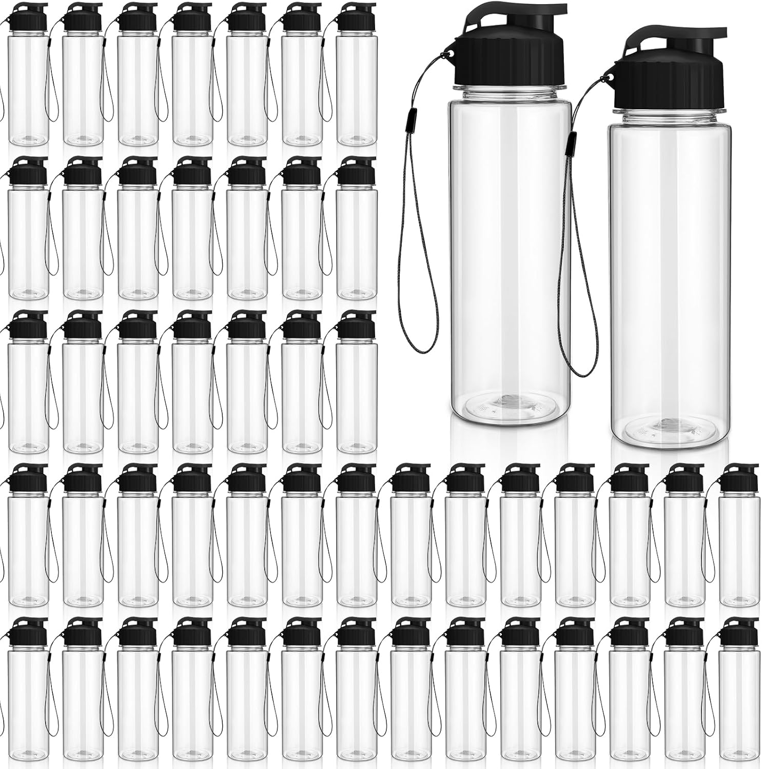Domensi 50 Pieces Plastic Water Bottle Bulk 17 oz Sports Adults Reusable Large Water Bottles with Leak Proof Flip Top for Adults Fitness(Black)