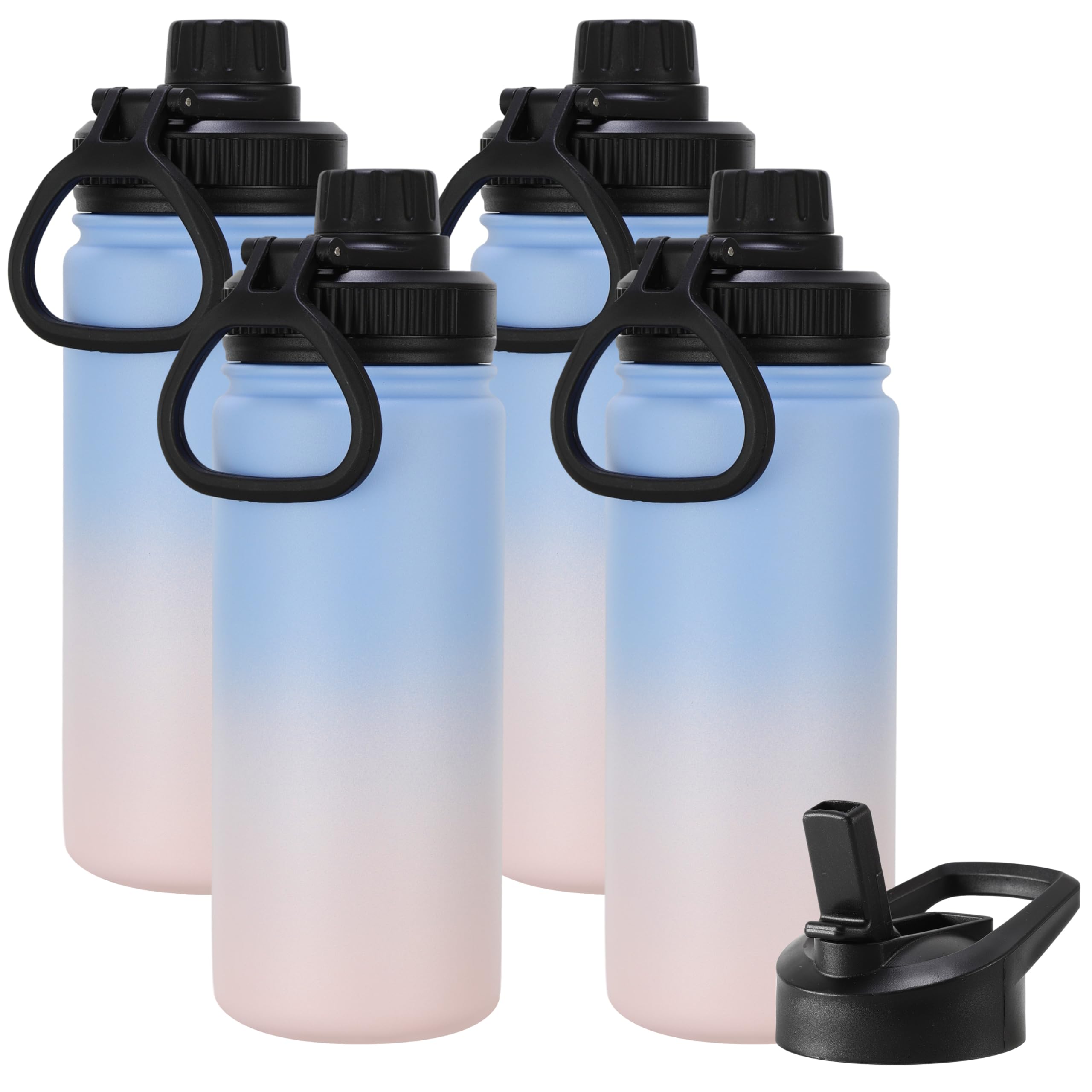 DOMICARE Insulated Water Bottle, 22 oz Vacuum Insulated Stainless Steel Reusable Sports Bottle with Straw Lid & Spout Lid for Travel, Camping, Bike, Leakproof, White, 8 Pack