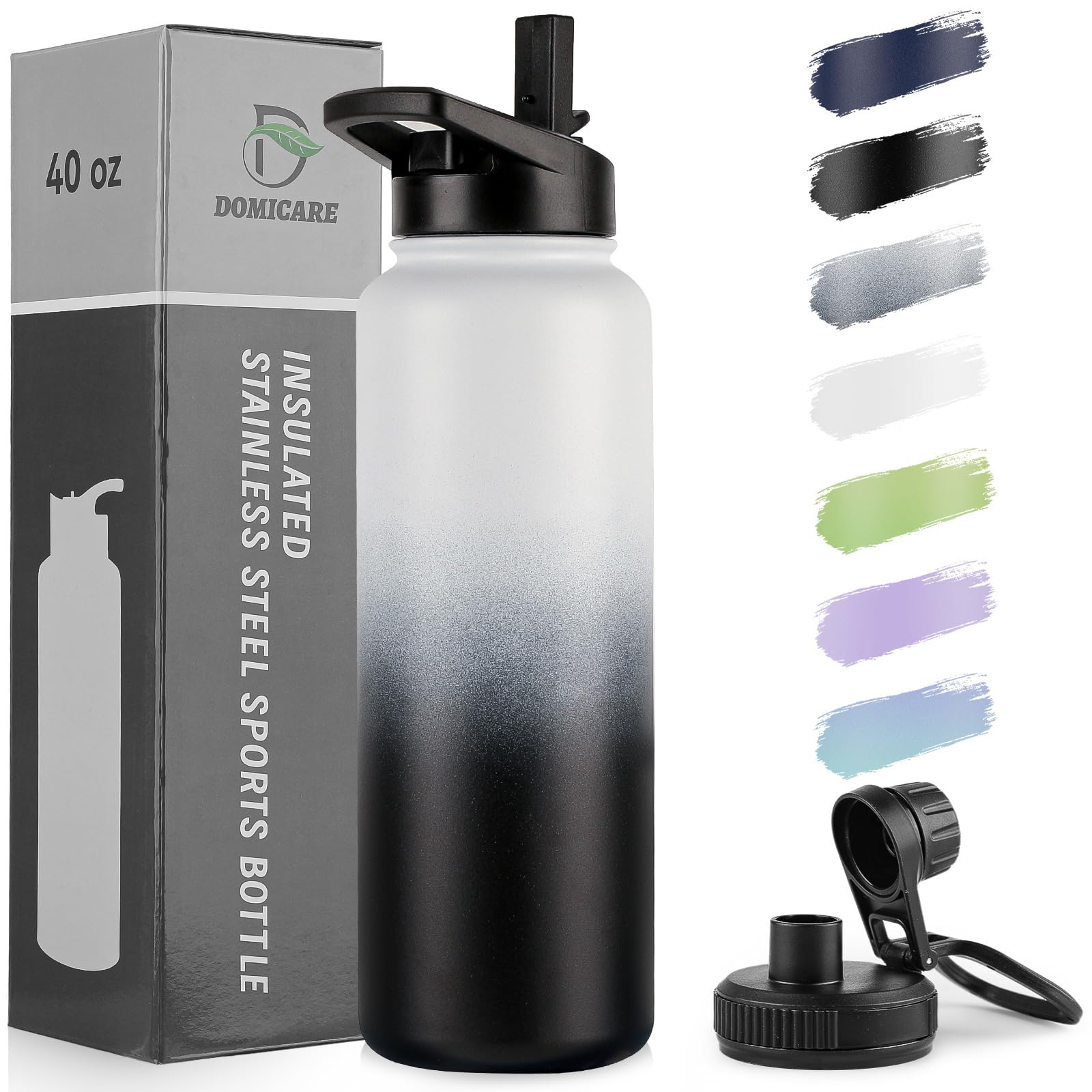 DOMICARE Insulated Water Bottle, 22 oz Vacuum Insulated Stainless Steel Reusable Sports Bottle with Straw Lid & Spout Lid for Travel, Camping, Bike, Leakproof, White, 8 Pack