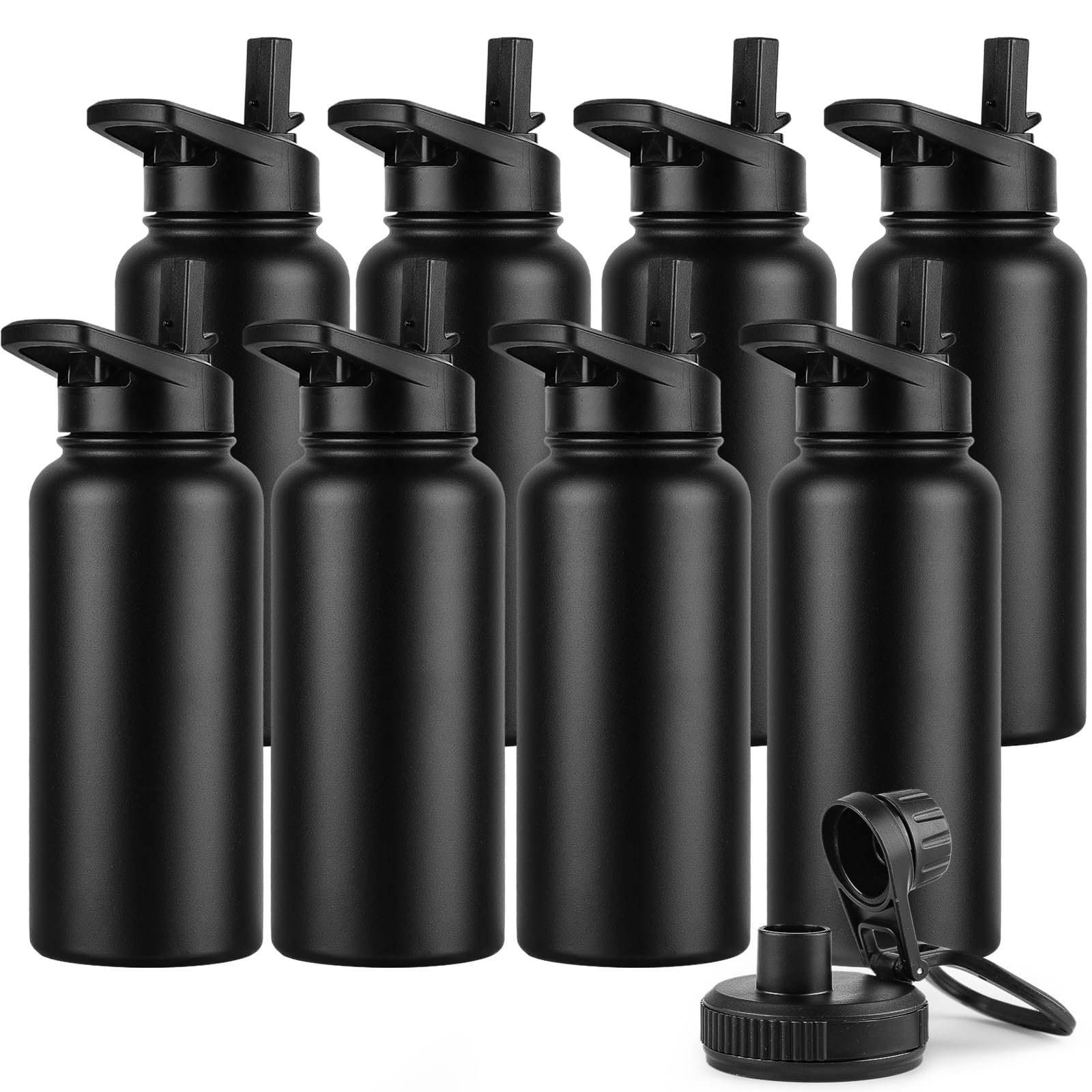 DOMICARE Insulated Water Bottle, 22 oz Vacuum Insulated Stainless Steel Reusable Sports Bottle with Straw Lid & Spout Lid for Travel, Camping, Bike, Leakproof, White, 8 Pack