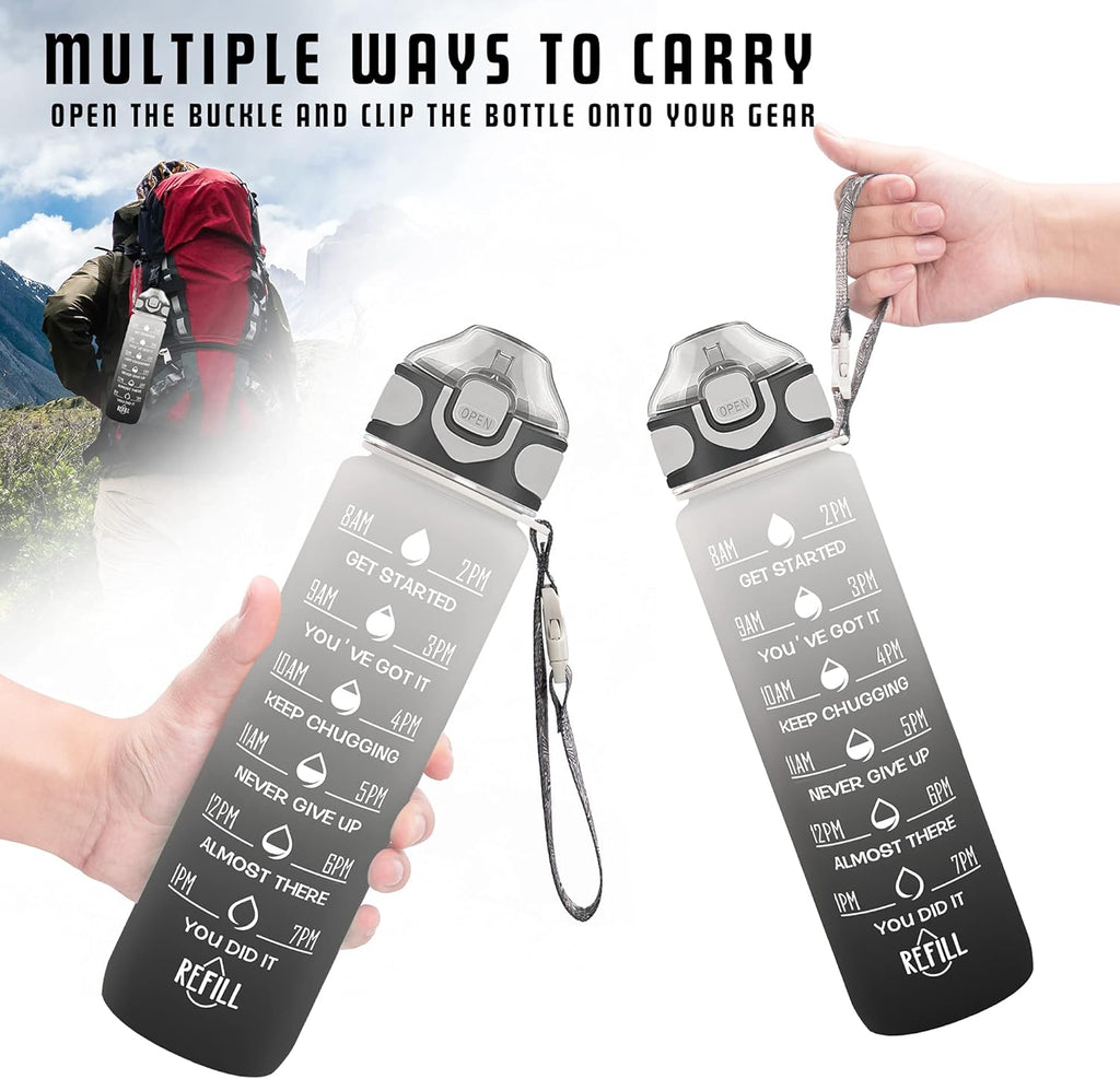 Enerbone 32 oz Drinking Water Bottle with Times to Drink and Straw, Motivational with Carrying Strap, Leakproof BPA & Toxic Free, Ensure You Drink Enough Water for Fitness Gym Outdoor