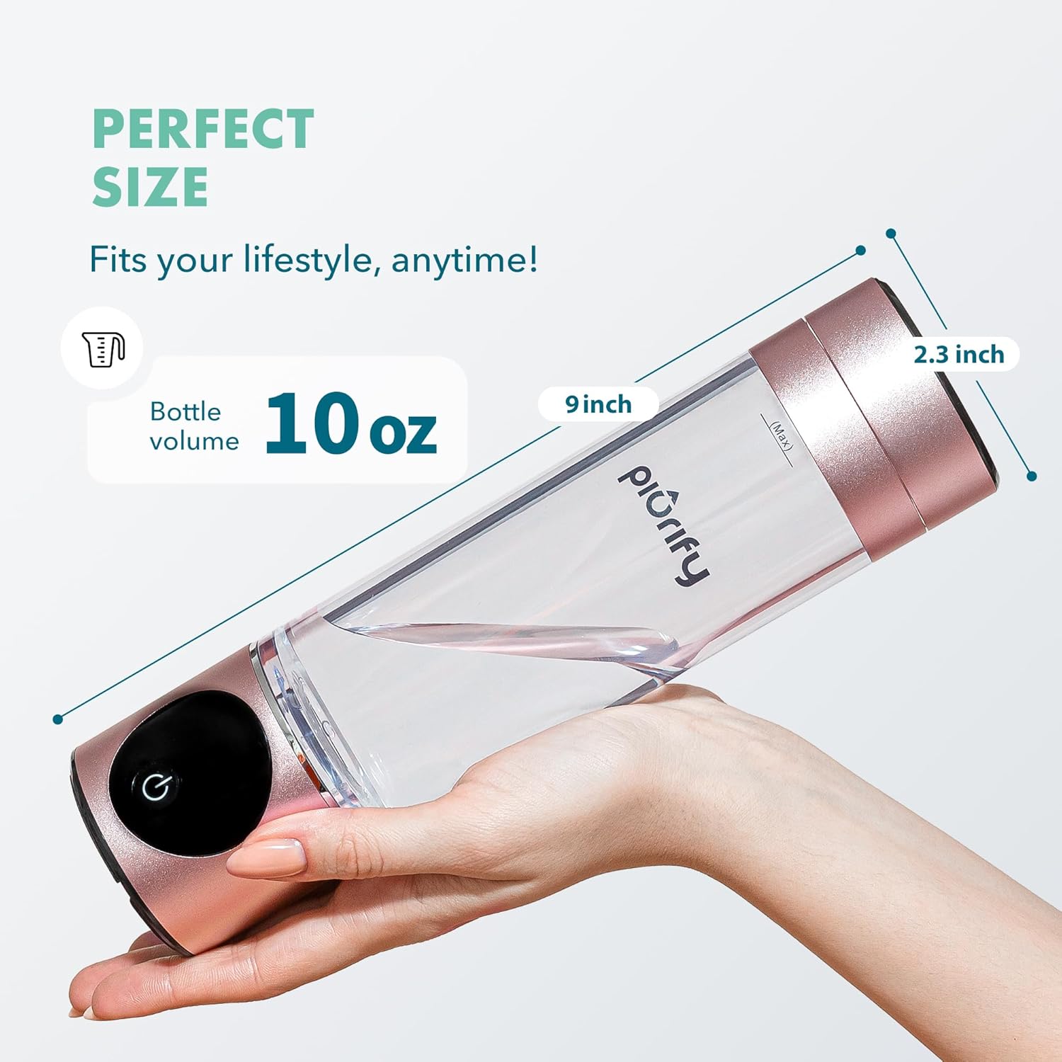 Hydrogen Water Bottle Generator - Up to 4100+ PPB Concentration - SPE/PEM Technology - Certified H2 Generator - Portable Athletic Performance & Hydration System - 6-Hour Hydrogen Retention