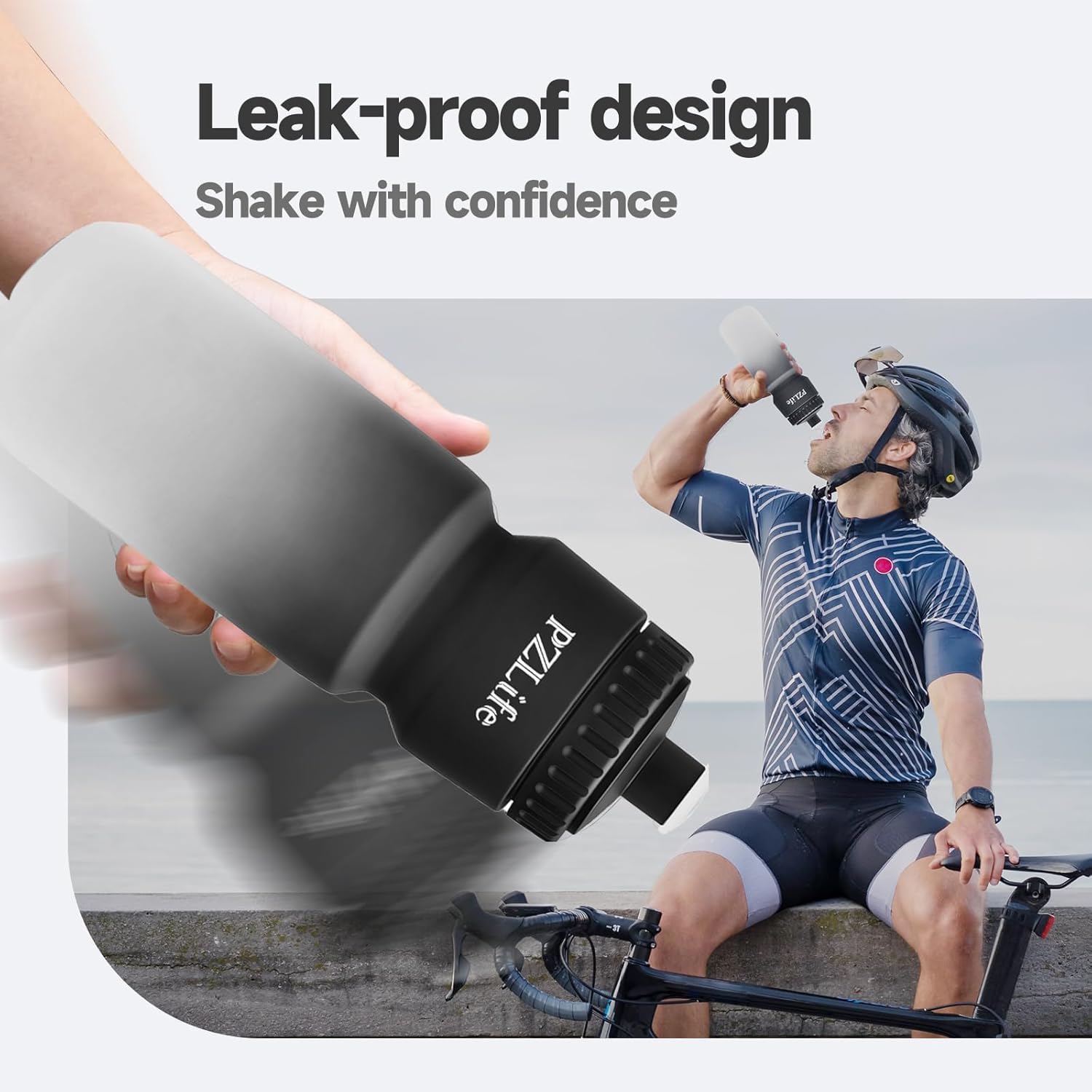 24 oz Bike Water Bottle, Easy Squeeze Cycling & Sports Bottle, BPA Free, Leak Proof with Pull Top Lid, Capacity Scale, for Bicycle, Gym, Running