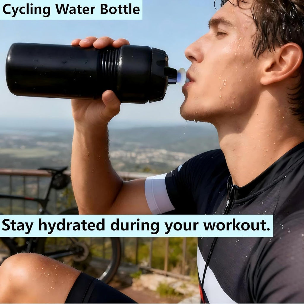 Squeeze Water Bottle Sports 24oz, BPA-Free Bicycle Water Bottle, Fit Bike Cage, Gym Cycling Hiking. (Black)