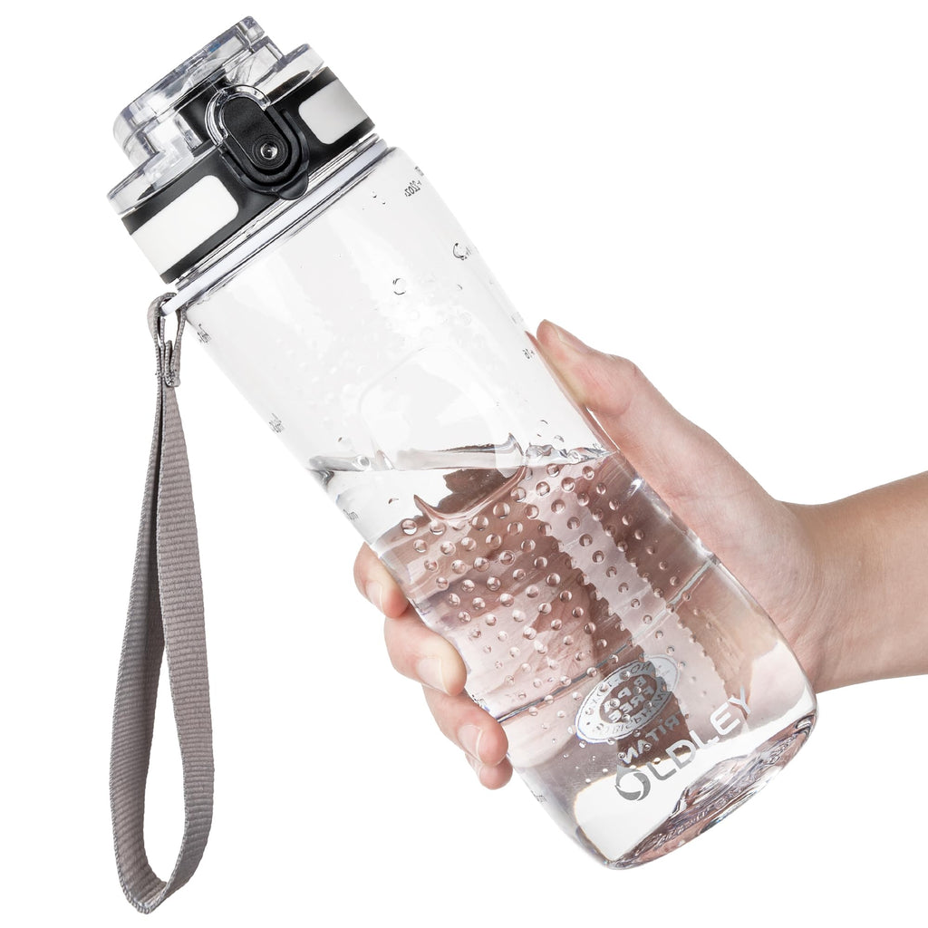 OLDLEY 32 oz Water Bottle, Motivational Water Bottle with Time Marker, Sports Water Bottle With Strap, Leakproof & BPA Free Large Water Bottles for School, Gym, Travel, Outdoor, Tritan, Transparent