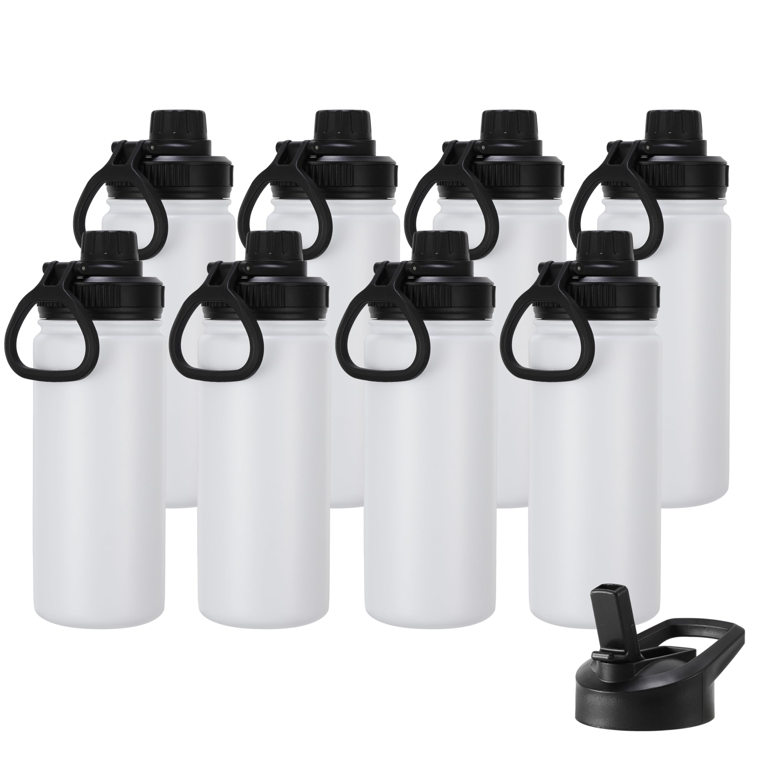 DOMICARE Insulated Water Bottle, 22 oz Vacuum Insulated Stainless Steel Reusable Sports Bottle with Straw Lid & Spout Lid for Travel, Camping, Bike, Leakproof, White, 8 Pack