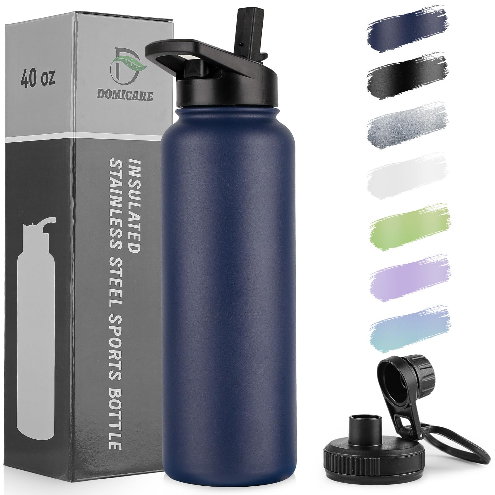 DOMICARE Insulated Water Bottle, 22 oz Vacuum Insulated Stainless Steel Reusable Sports Bottle with Straw Lid & Spout Lid for Travel, Camping, Bike, Leakproof, White, 8 Pack
