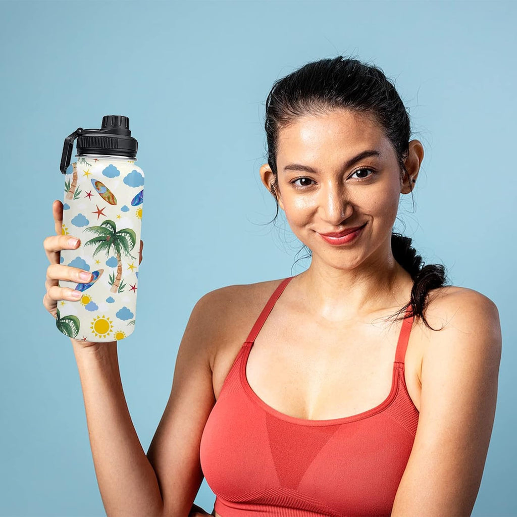 32oz Stainless Steel Sublimation Sports Water Bottle,Insulated Thermos Mugs with Shrink Wrap Films and Wide Mouth Lid,Double Wall Vacuum Tumbler Keeps Liquids Hot or Cold (White 8 PACK)