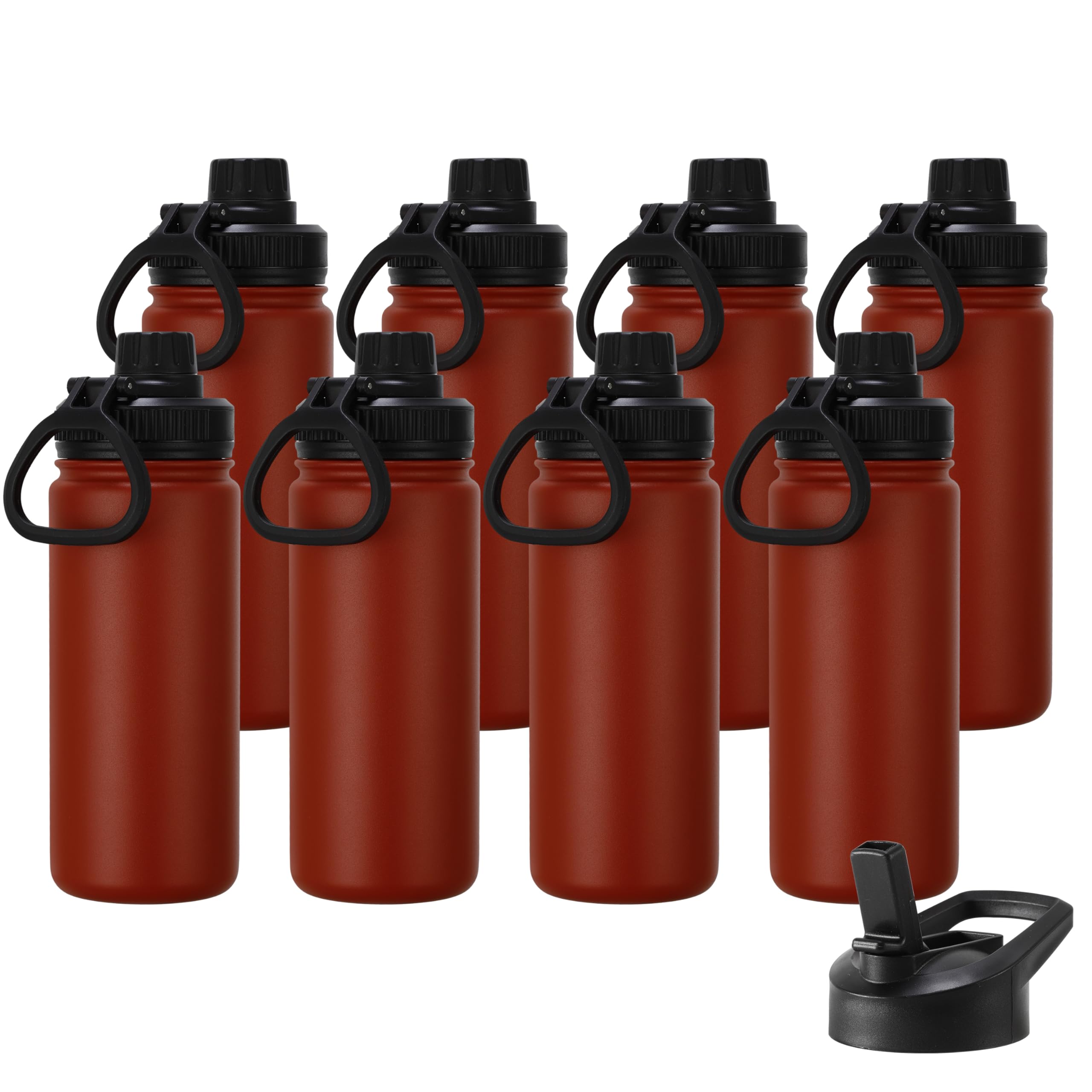 DOMICARE Insulated Water Bottle, 22 oz Vacuum Insulated Stainless Steel Reusable Sports Bottle with Straw Lid & Spout Lid for Travel, Camping, Bike, Leakproof, White, 8 Pack