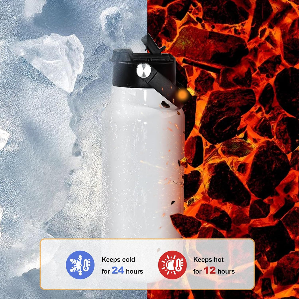 AGH 32 oz Sublimation Water Bottle Blanks, 8 Pack Double Wall Vacuum Flask Stainless Steel Sublimation Tumbler blank Sports Wide Mouth Water Bottle with Straw and Portable Handle