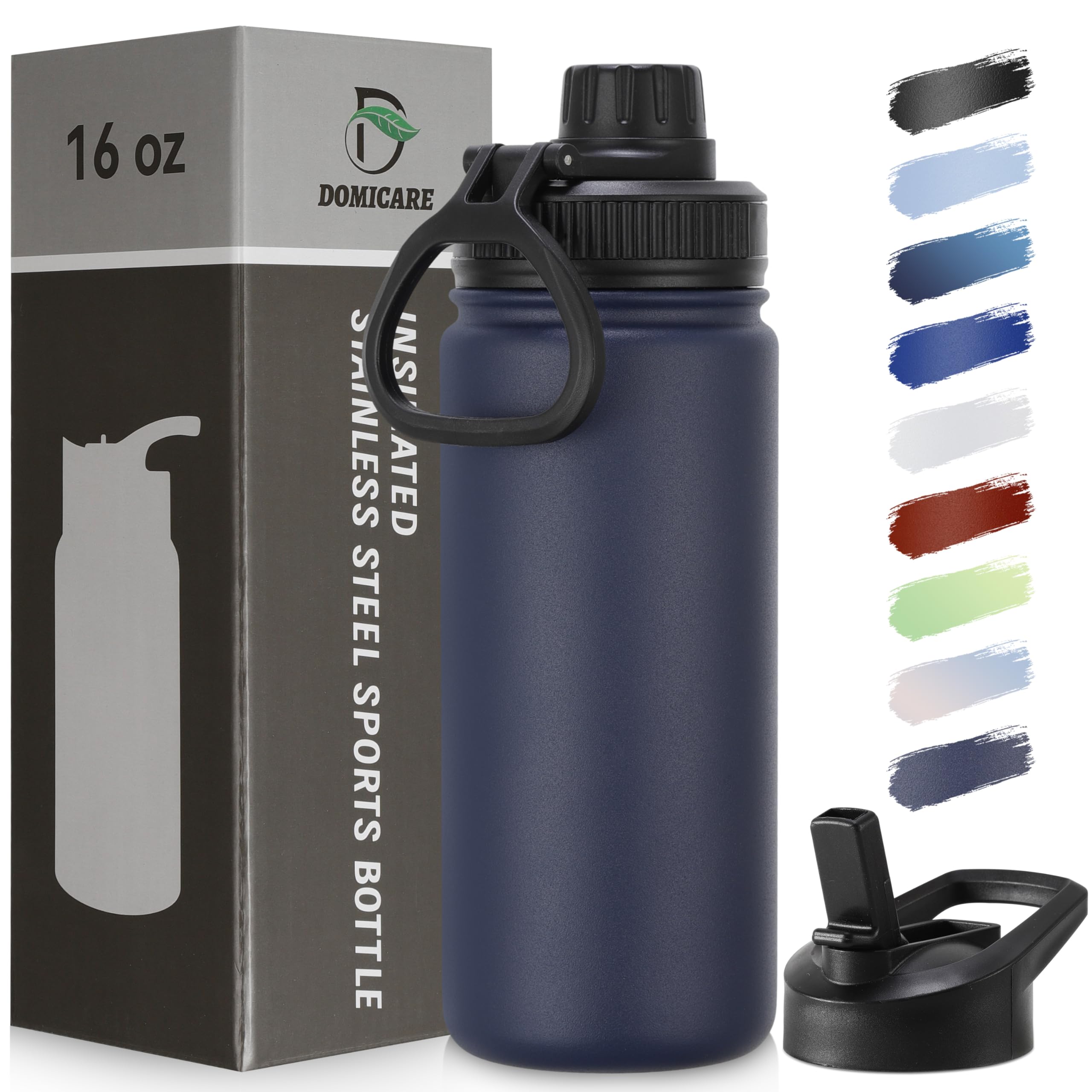 DOMICARE Insulated Water Bottle, 22 oz Vacuum Insulated Stainless Steel Reusable Sports Bottle with Straw Lid & Spout Lid for Travel, Camping, Bike, Leakproof, White, 8 Pack