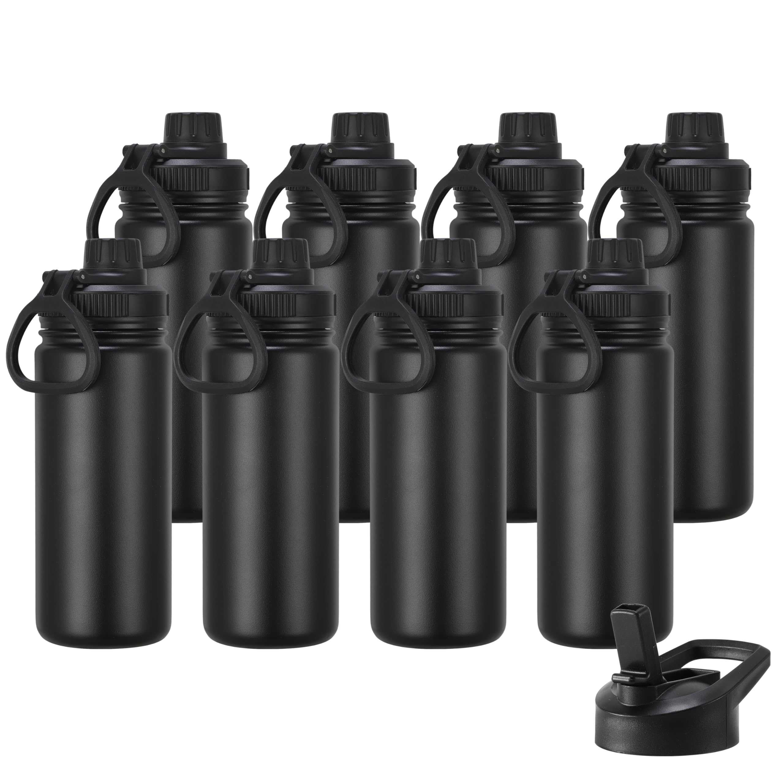 DOMICARE Insulated Water Bottle, 22 oz Vacuum Insulated Stainless Steel Reusable Sports Bottle with Straw Lid & Spout Lid for Travel, Camping, Bike, Leakproof, White, 8 Pack