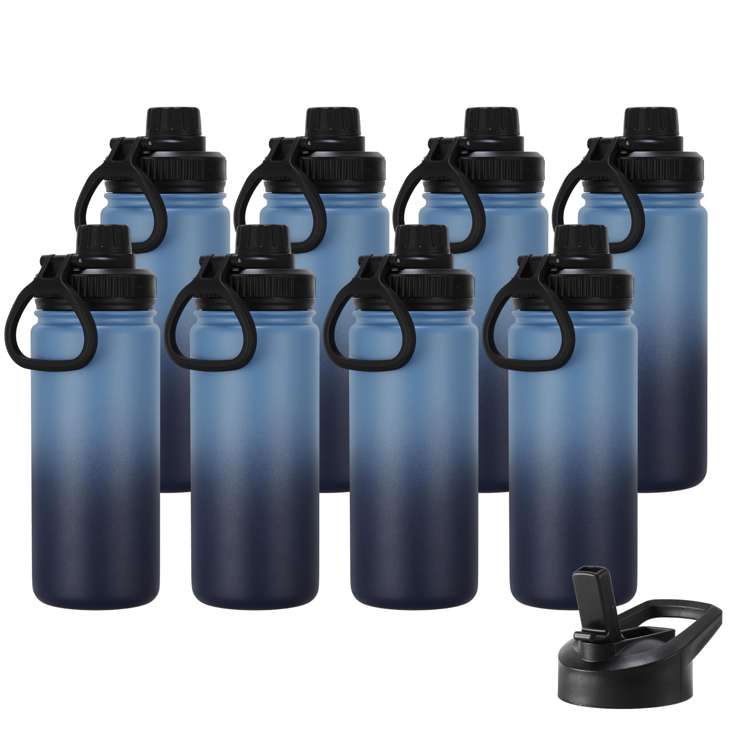 DOMICARE Insulated Water Bottle, 22 oz Vacuum Insulated Stainless Steel Reusable Sports Bottle with Straw Lid & Spout Lid for Travel, Camping, Bike, Leakproof, White, 8 Pack