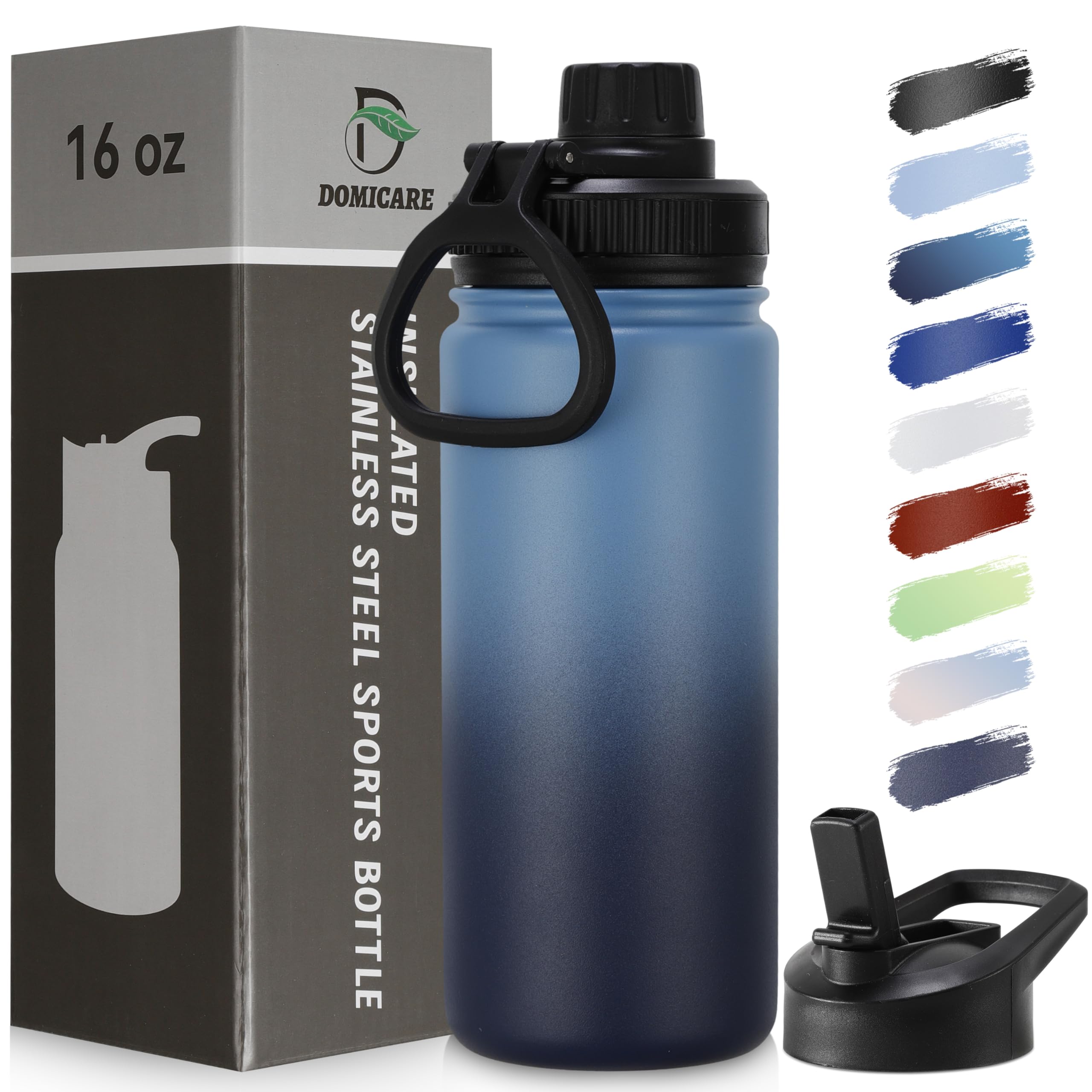 DOMICARE Insulated Water Bottle, 22 oz Vacuum Insulated Stainless Steel Reusable Sports Bottle with Straw Lid & Spout Lid for Travel, Camping, Bike, Leakproof, White, 8 Pack