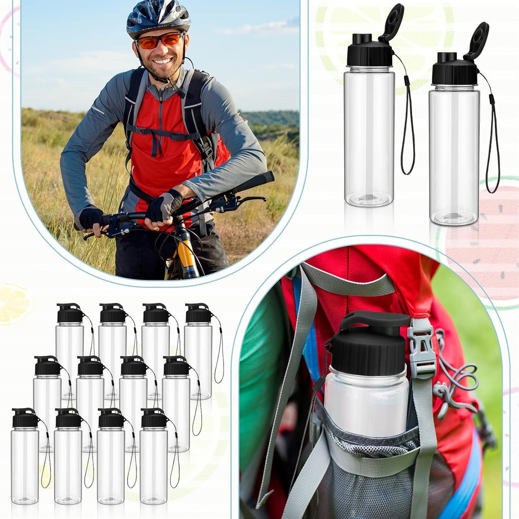 Domensi 50 Pieces Plastic Water Bottle Bulk 17 oz Sports Adults Reusable Large Water Bottles with Leak Proof Flip Top for Adults Fitness(Black)