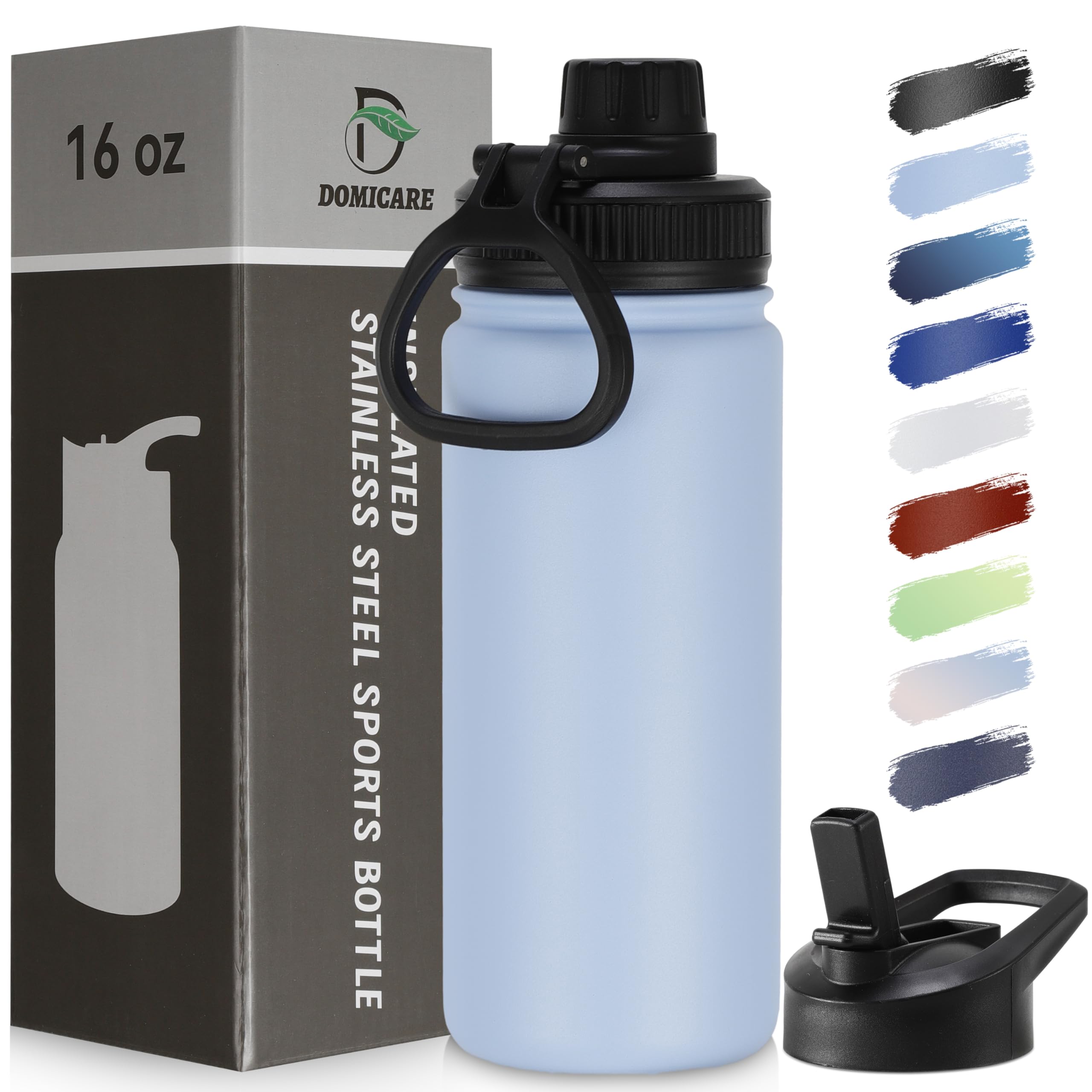 DOMICARE Insulated Water Bottle, 22 oz Vacuum Insulated Stainless Steel Reusable Sports Bottle with Straw Lid & Spout Lid for Travel, Camping, Bike, Leakproof, White, 8 Pack