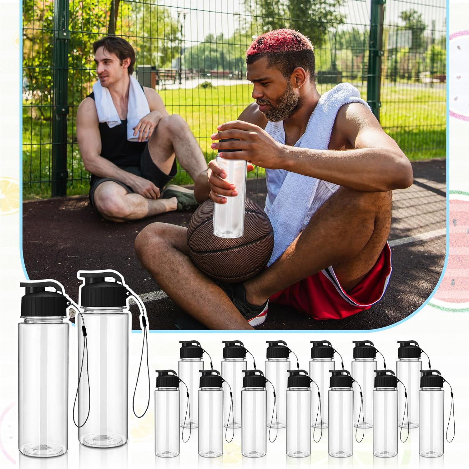 Domensi 50 Pieces Plastic Water Bottle Bulk 17 oz Sports Adults Reusable Large Water Bottles with Leak Proof Flip Top for Adults Fitness(Black)