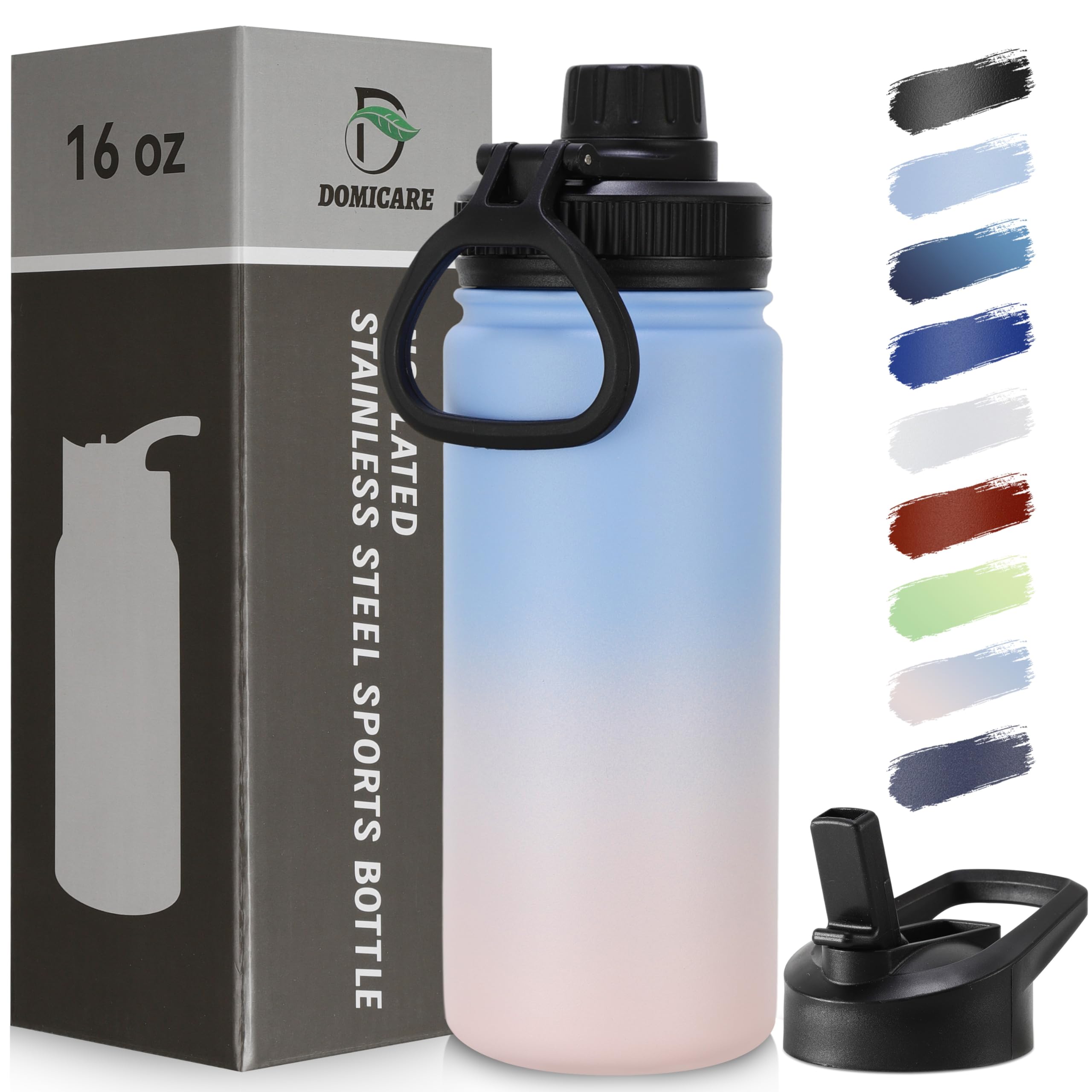 DOMICARE Insulated Water Bottle, 22 oz Vacuum Insulated Stainless Steel Reusable Sports Bottle with Straw Lid & Spout Lid for Travel, Camping, Bike, Leakproof, White, 8 Pack