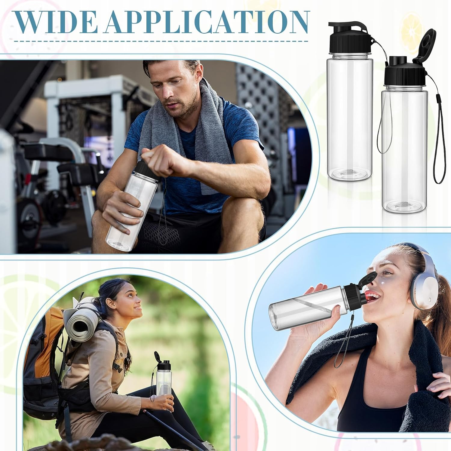 Domensi 50 Pieces Plastic Water Bottle Bulk 17 oz Sports Adults Reusable Large Water Bottles with Leak Proof Flip Top for Adults Fitness(Black)