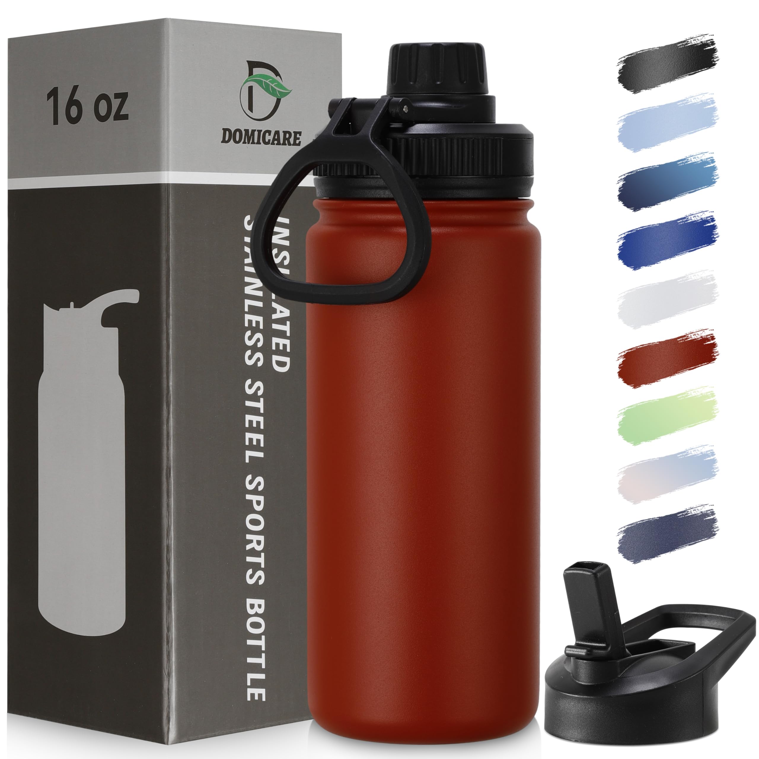 DOMICARE Insulated Water Bottle, 22 oz Vacuum Insulated Stainless Steel Reusable Sports Bottle with Straw Lid & Spout Lid for Travel, Camping, Bike, Leakproof, White, 8 Pack